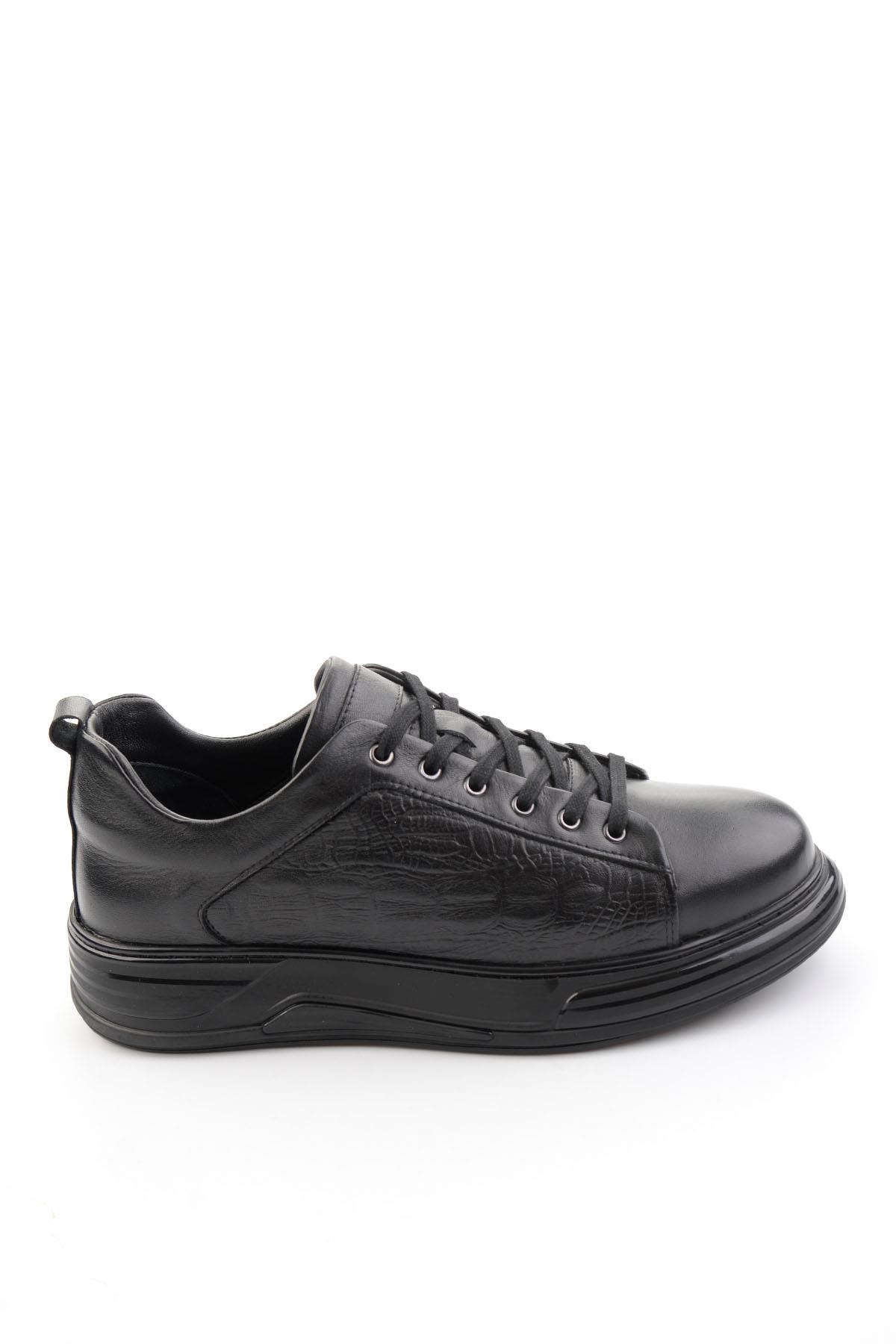 Siyah Baskılı Hakiki Deri Erkek Sneaker E01080216843