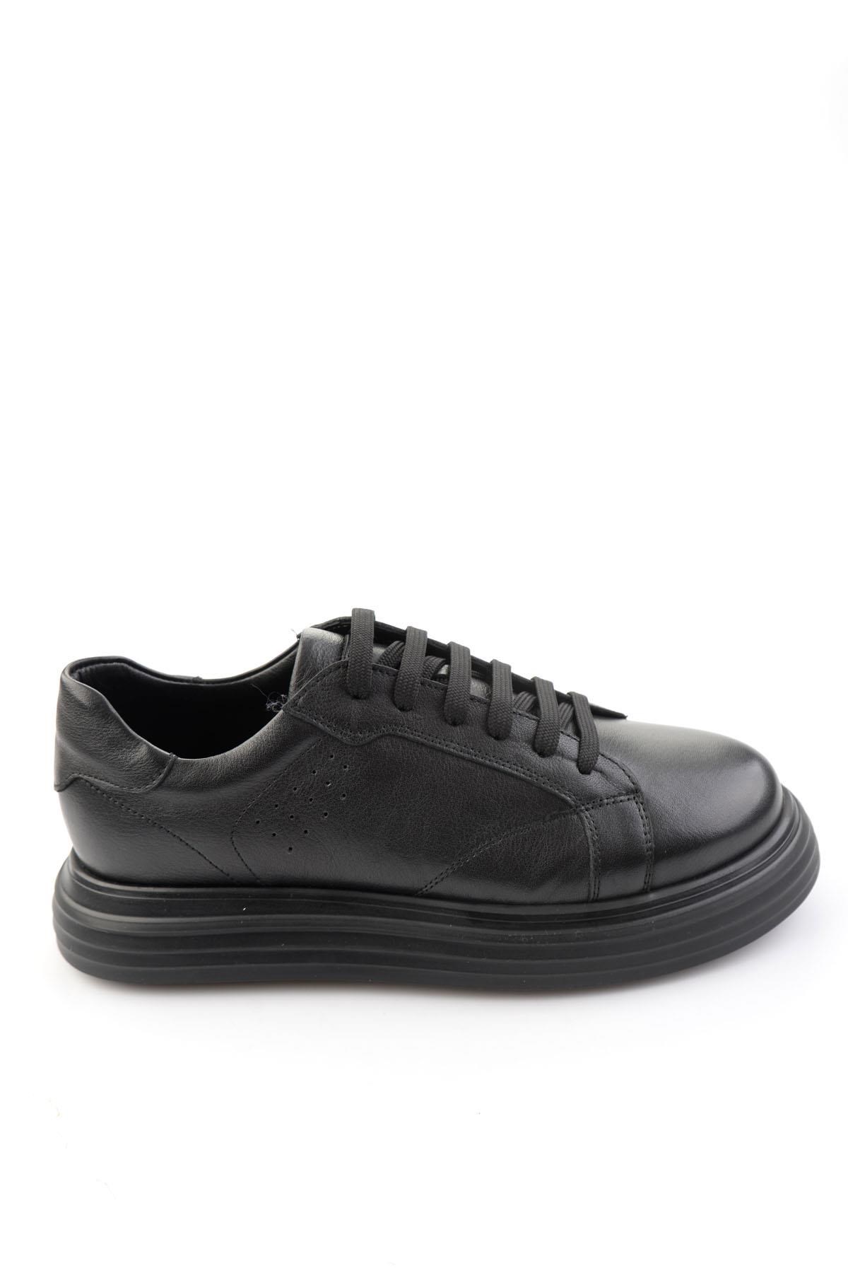 Siyah Baskılı Hakiki Deri Erkek Sneaker E01811256003