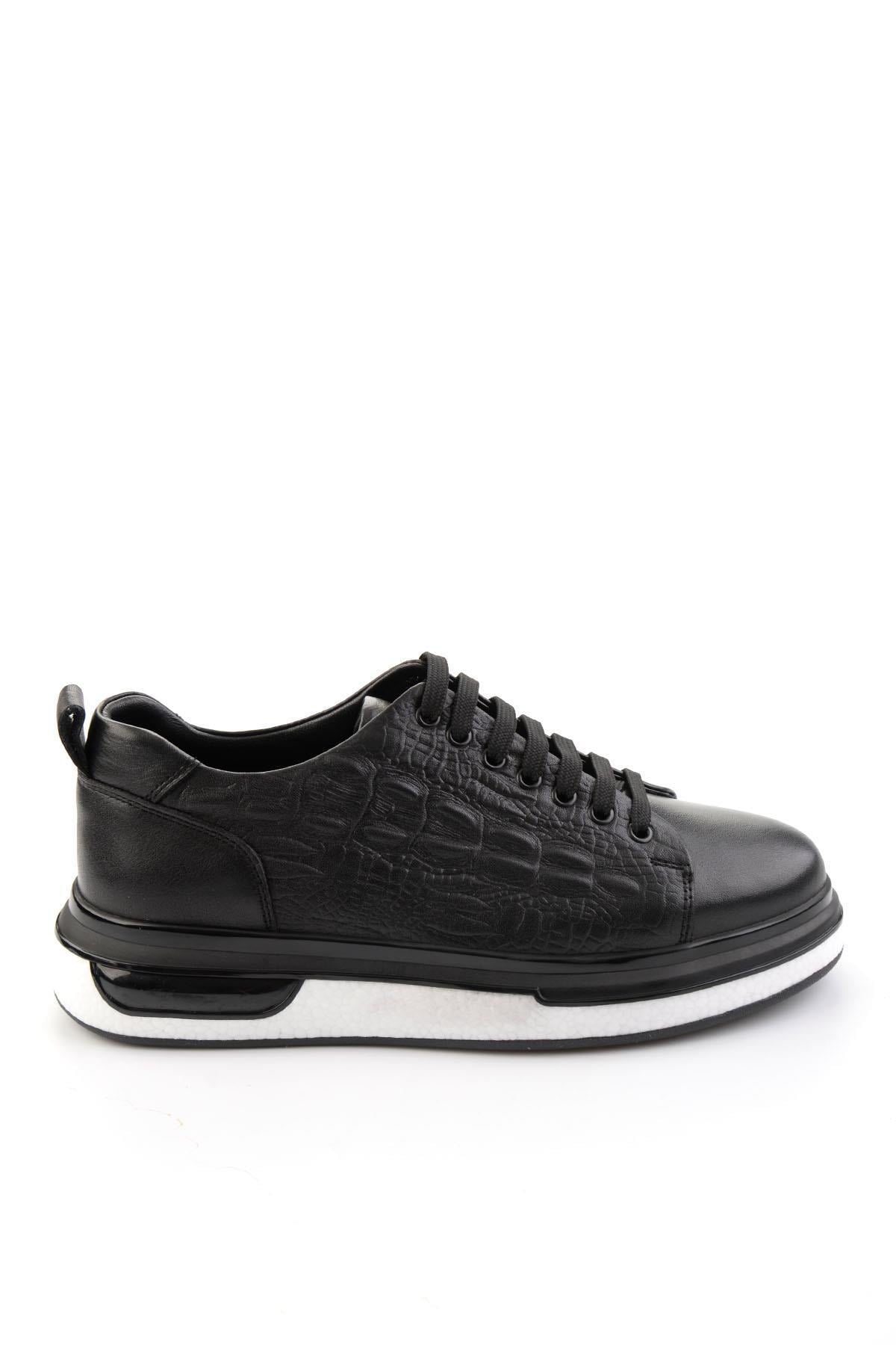 Siyah Baskılı Hakiki Deri Erkek Sneaker E01811038003