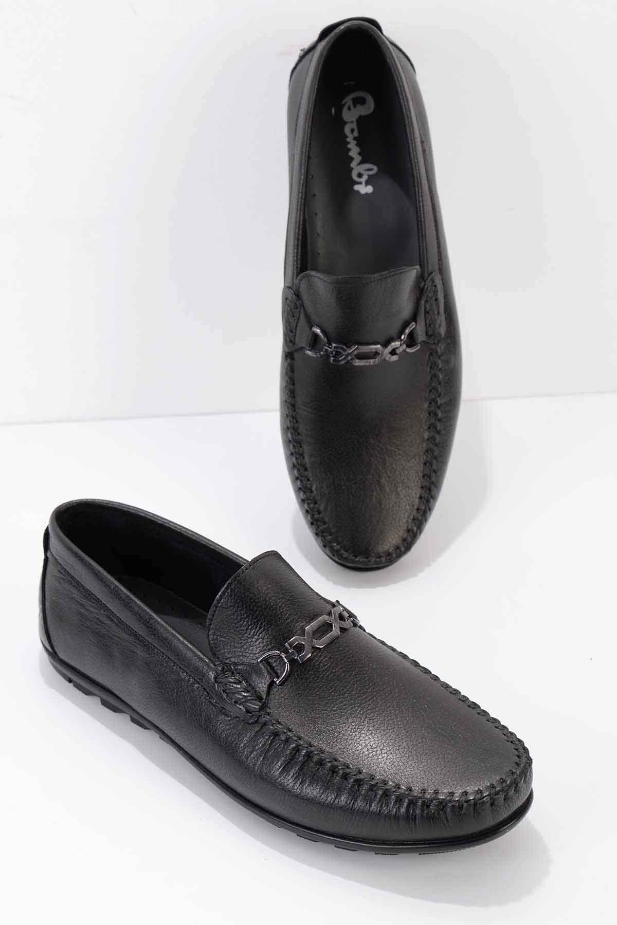 Siyah Hakiki Deri Erkek Loafer Ayakkabı