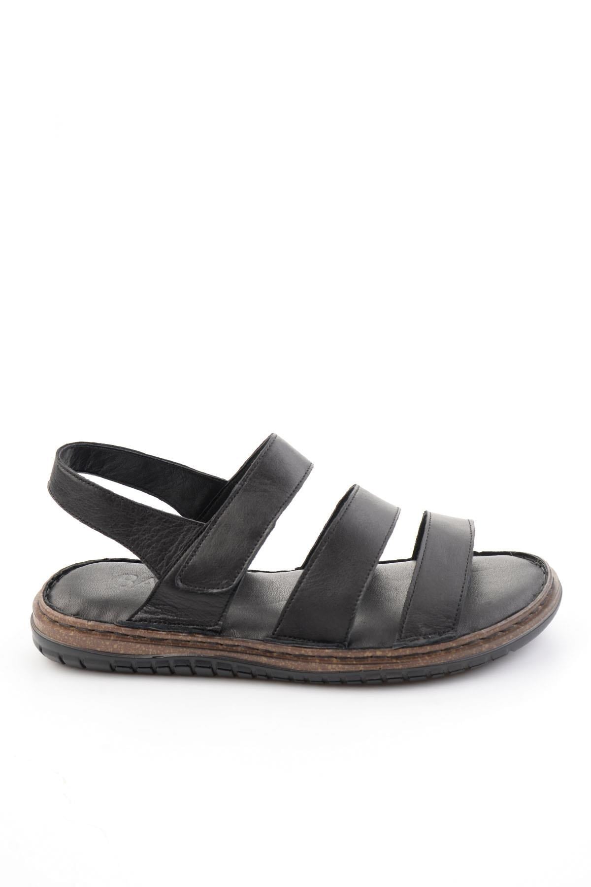 Siyah Hakiki Deri Erkek Sandalet E05804023303