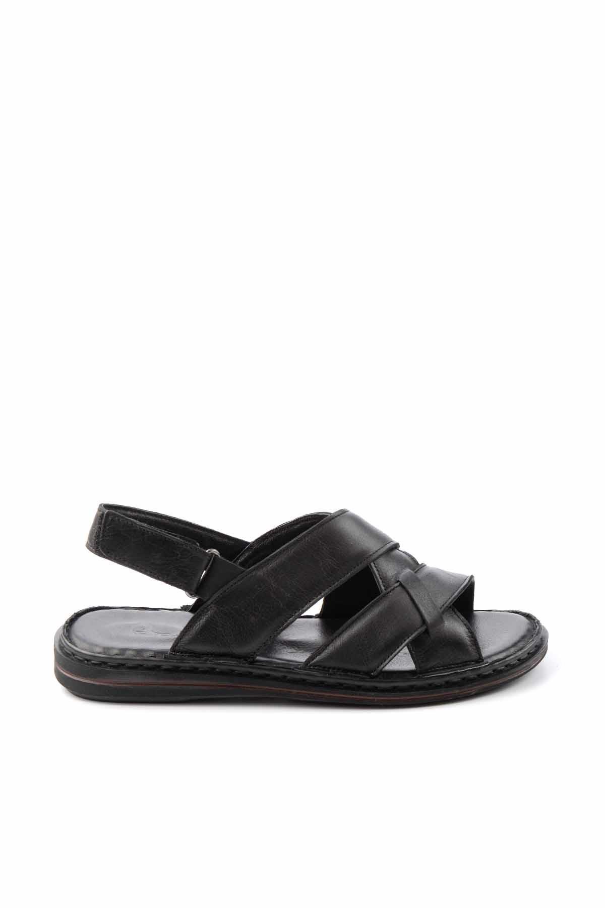 Siyah Hakiki Deri Erkek Sandalet E05804024103