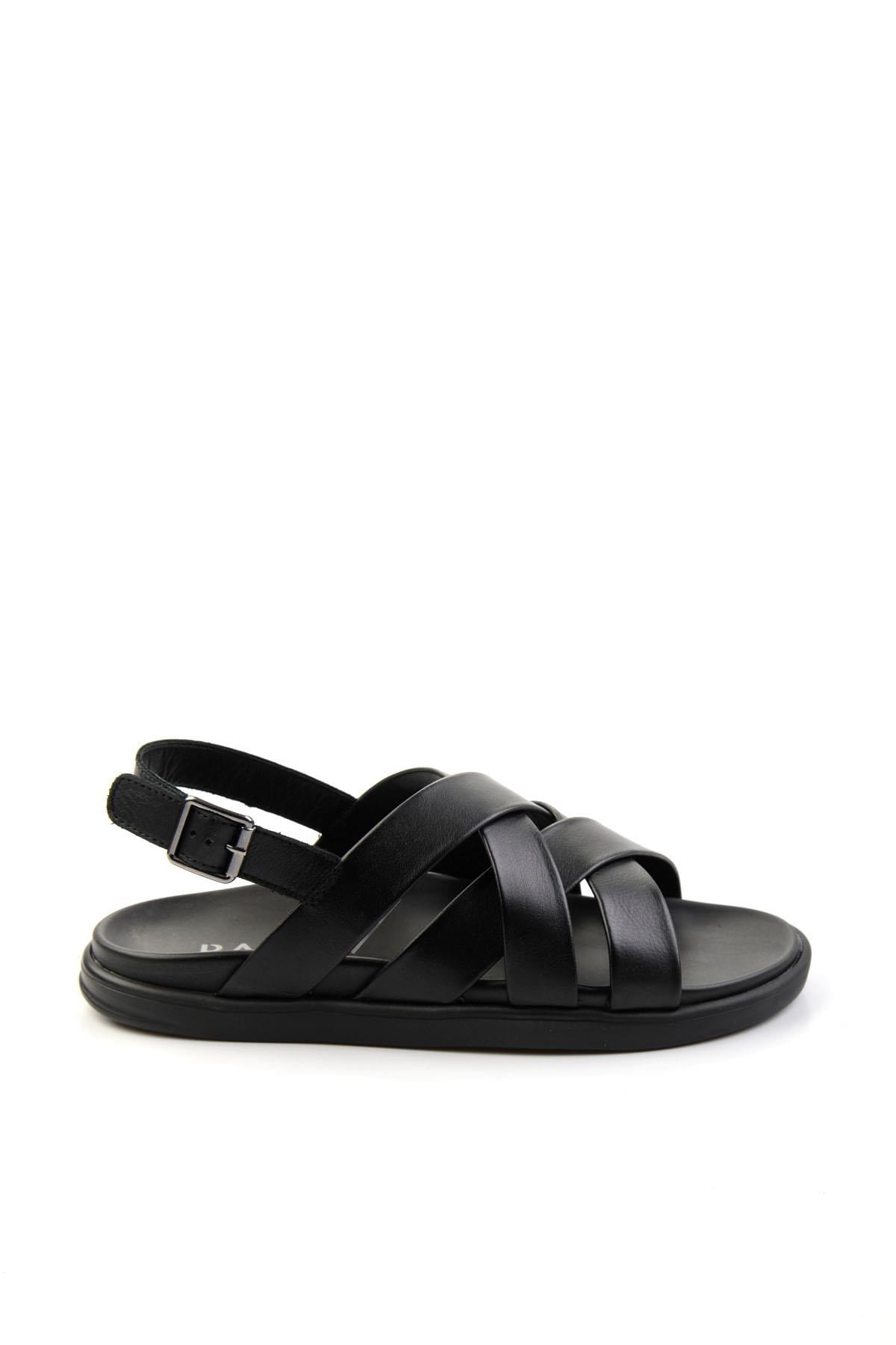 Siyah Hakiki Deri Erkek Sandalet E05863955543