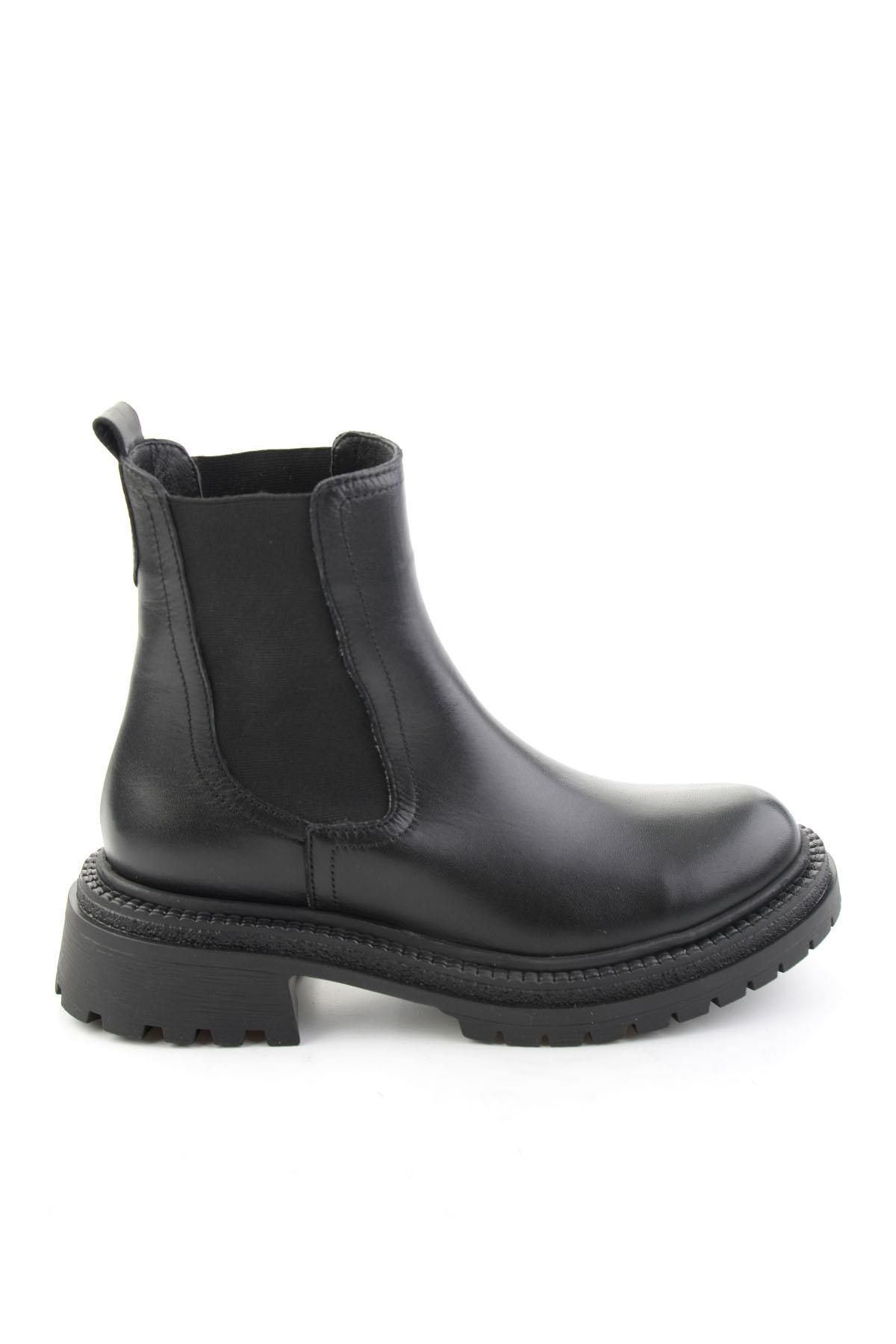 Siyah Hakiki Deri Kadın Bot & Bootie K02788205303