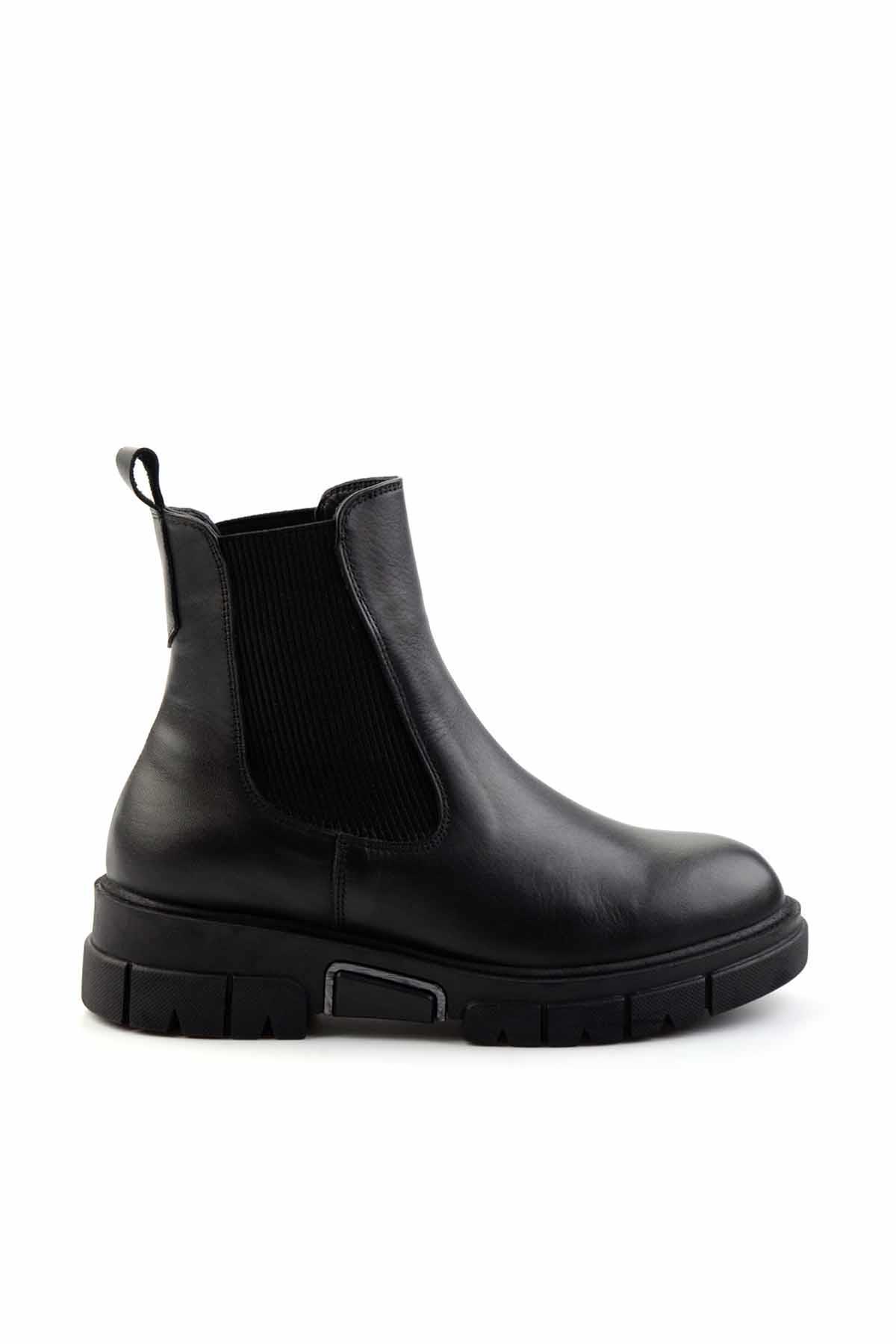 Siyah Hakiki Deri Kadın Bot & Bootie K02413041103