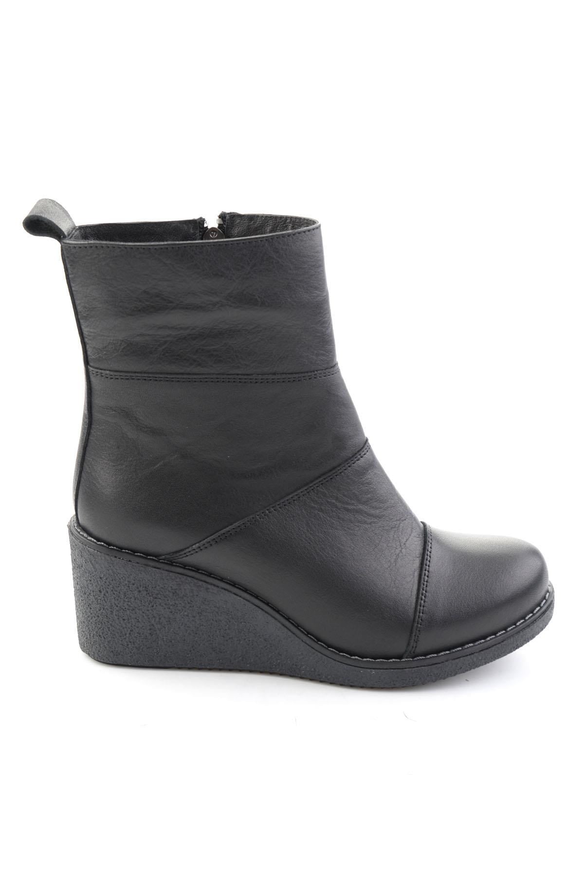Siyah Hakiki Deri Kadın Bot & Bootie K02586999703