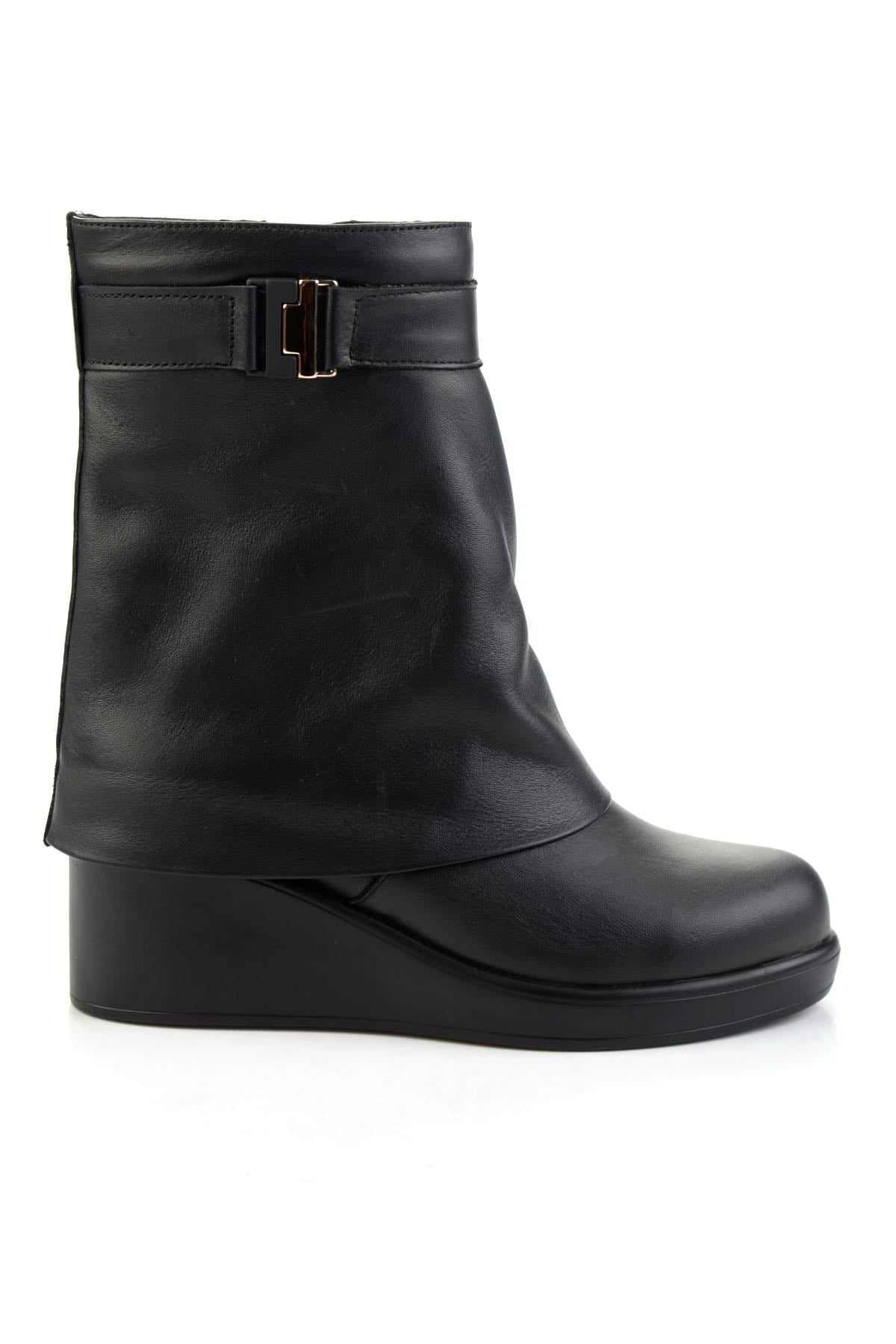 Siyah Hakiki Deri Kadın Bot & Bootie K02724360003