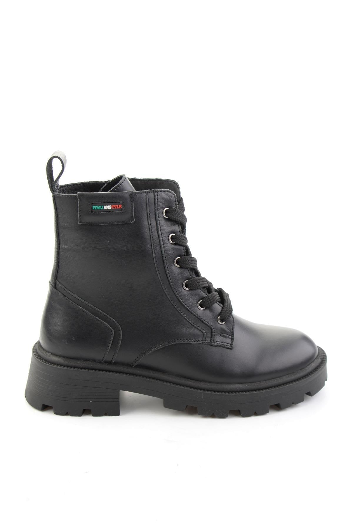 Siyah Hakiki Deri Kadın Bot & Bootie K02521058003
