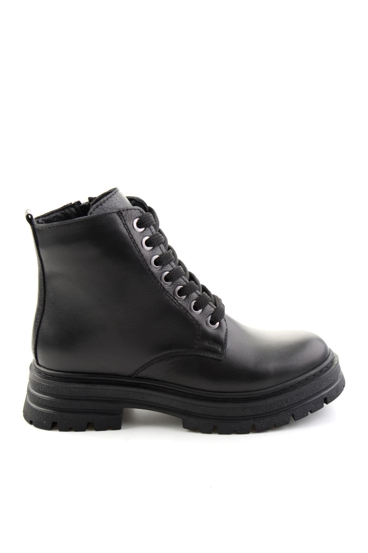 Siyah Hakiki Deri Kadın Bot & Bootie K02462014003