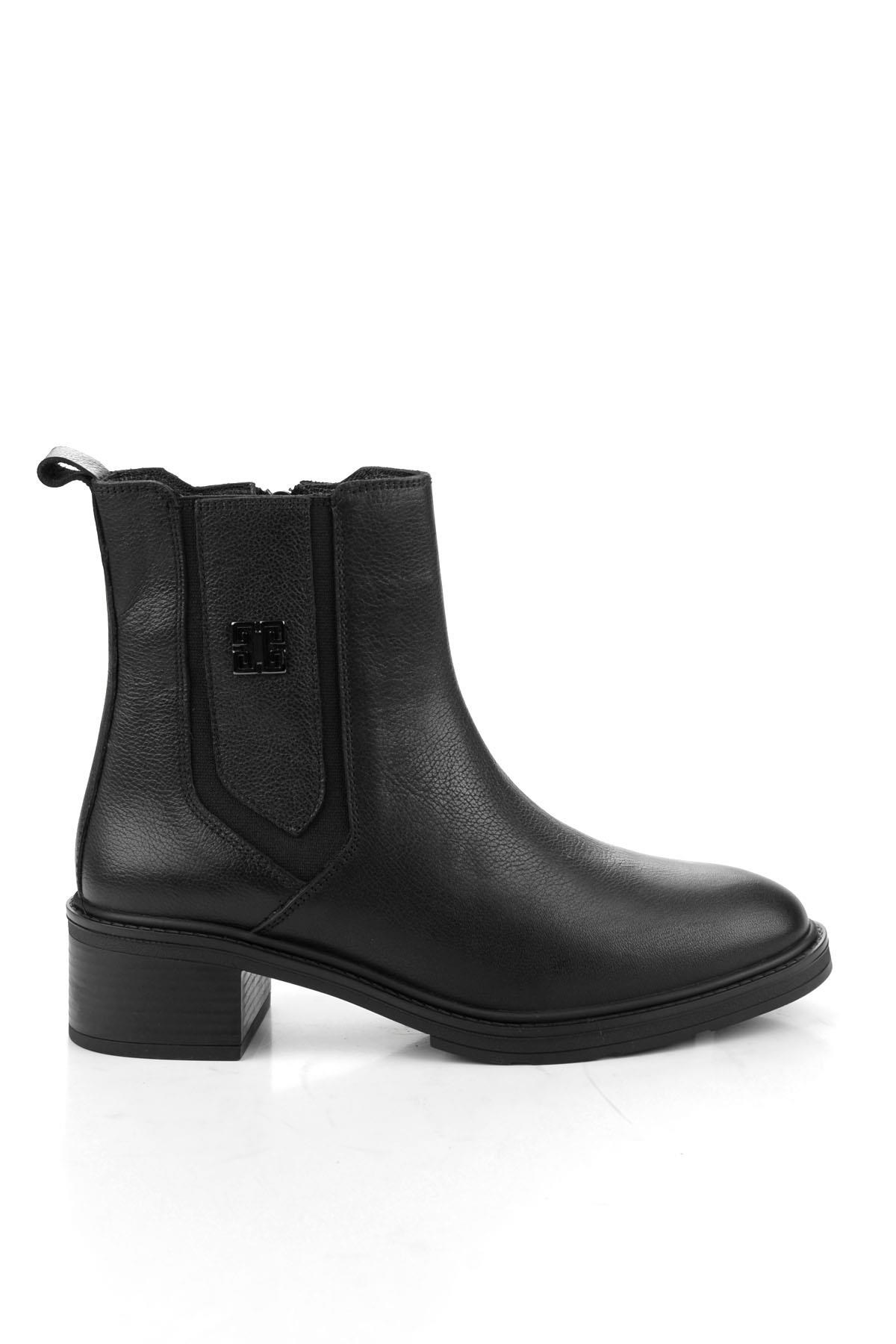 Siyah Hakiki Deri Kadın Bot & Bootie K02645012103