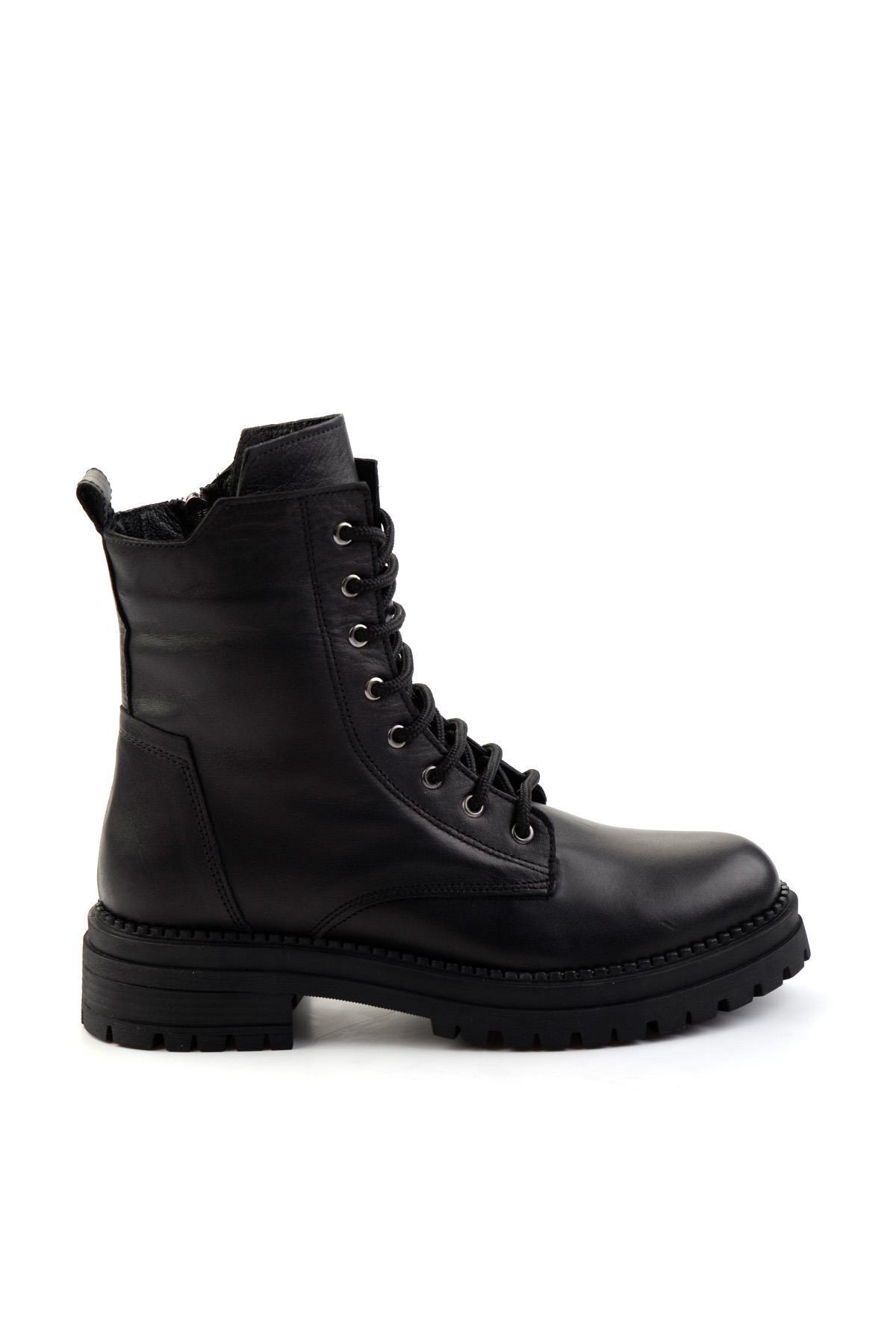 Siyah Hakiki Deri Kadın Bot & Bootie K02040451203