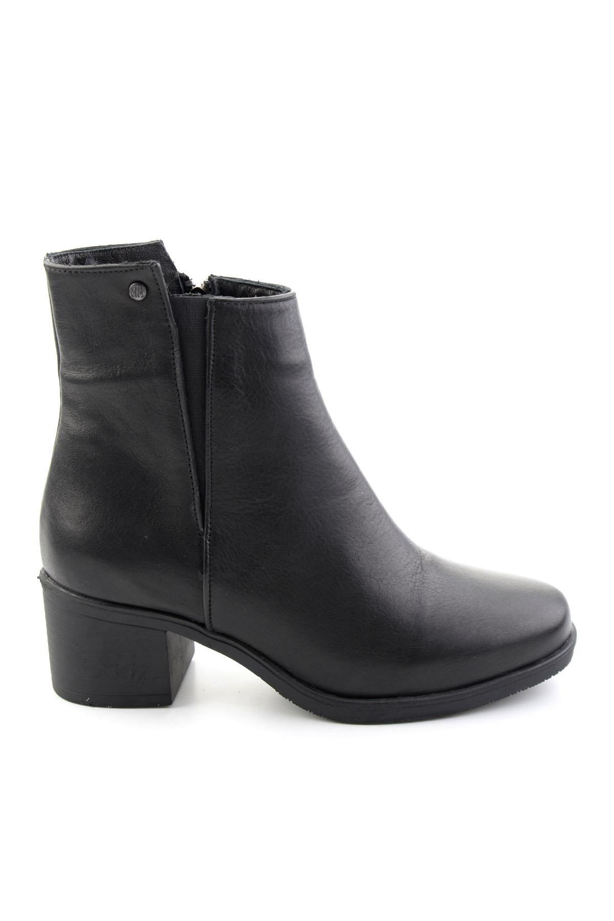 Siyah Hakiki Deri Kadın Bot & Bootie K02586301703