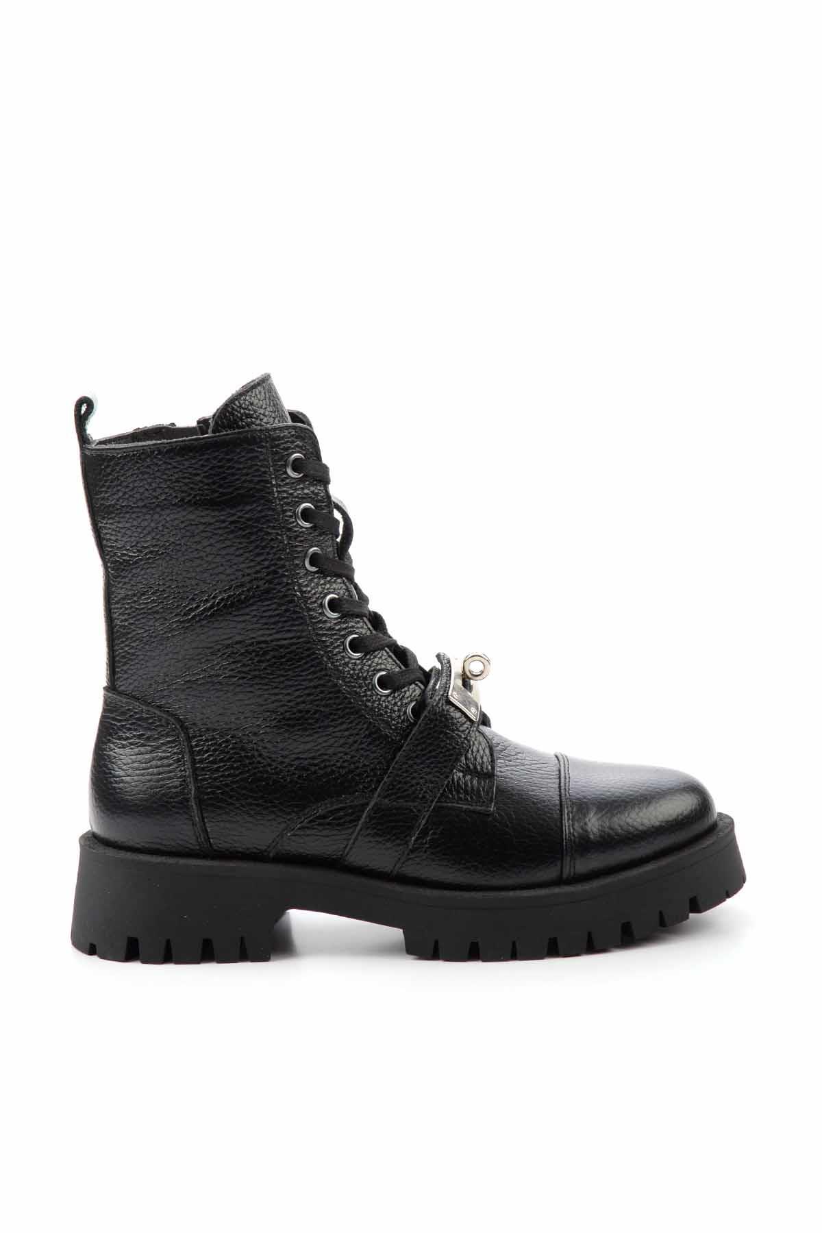 Siyah Hakiki Deri Kadın Bot & Bootie K02274320303