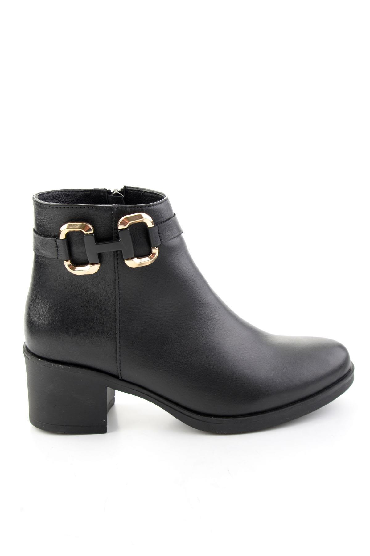 Siyah Hakiki Deri Kadın Bot & Bootie K02906070003