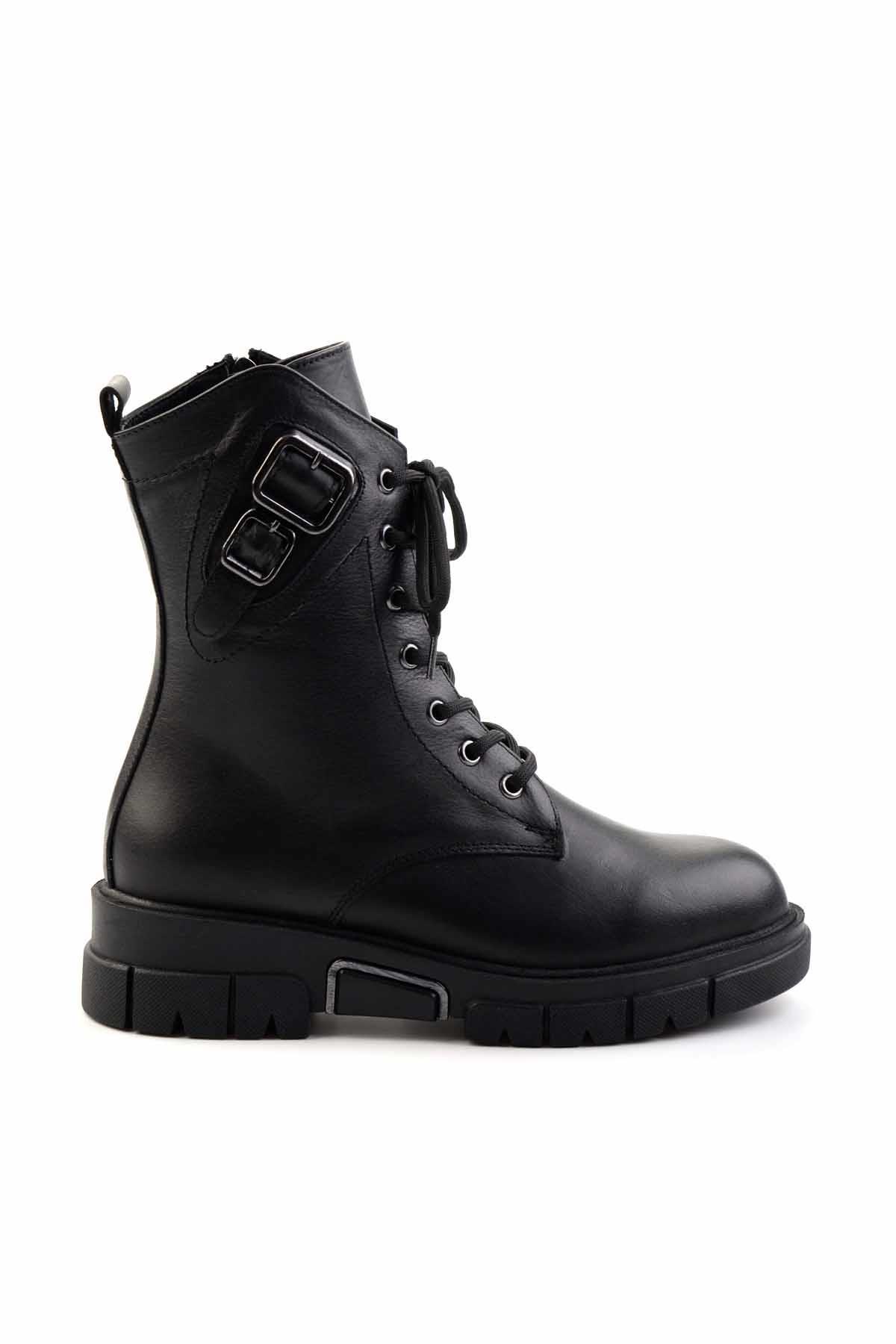 Siyah Hakiki Deri Kadın Bot & Bootie K02413041503