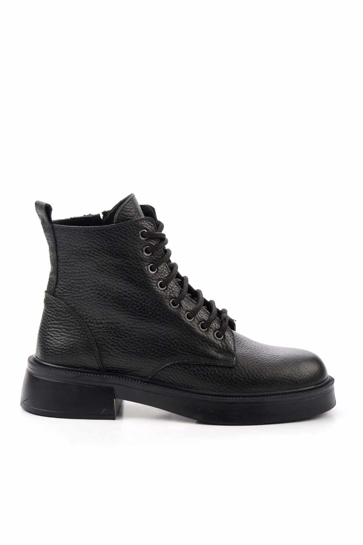 Siyah Hakiki Deri Kadın Bot & Bootie K02423018103