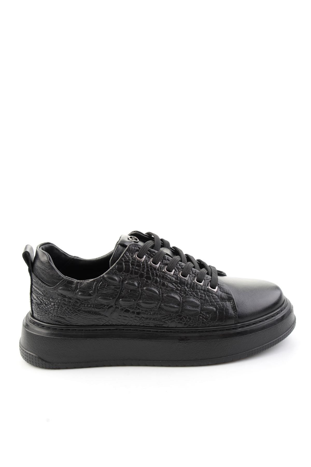 Siyah Kroko Hakiki Deri Erkek Sneaker E01398070911