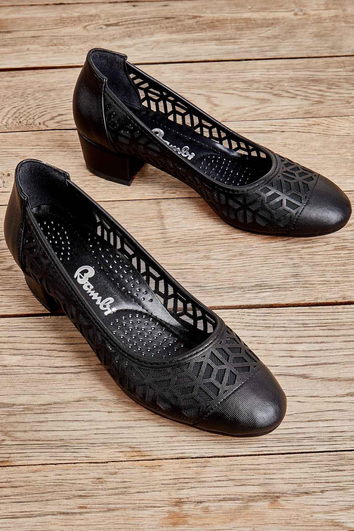 Siyah Saten Kadın Klasik Topuklu Ayakkabı L0501606438