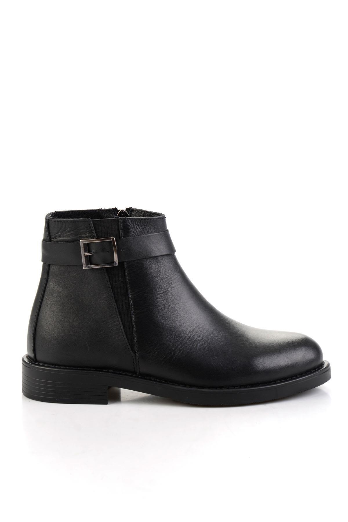 Siyah Siyah Hakiki Deri Kadın Bot & Bootie K02028013503
