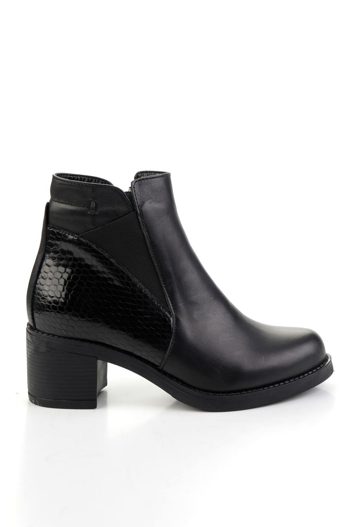 Siyah Siyah Hakiki Deri Kadın Bot & Bootie K02717211003