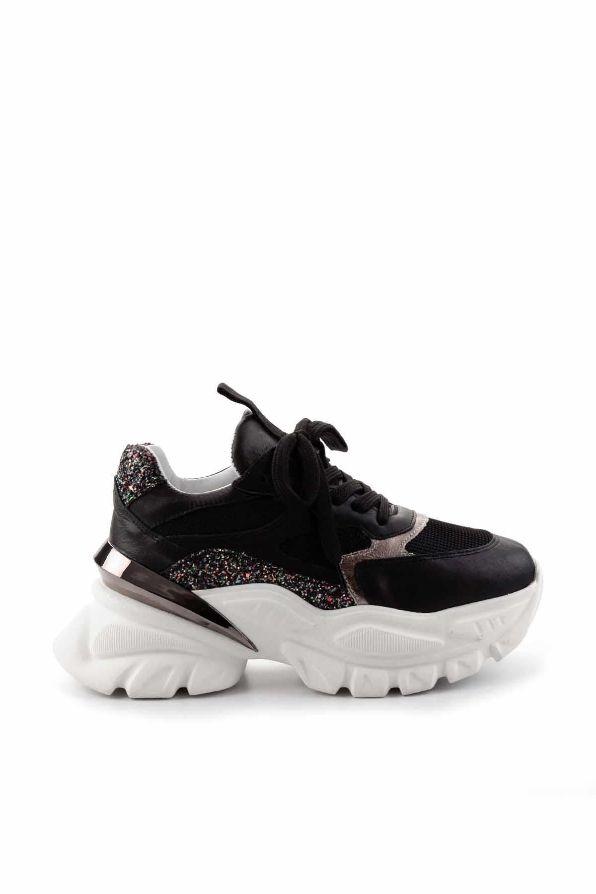 Siyah Siyah Hakiki Deri Kadın Sneaker K01480004503