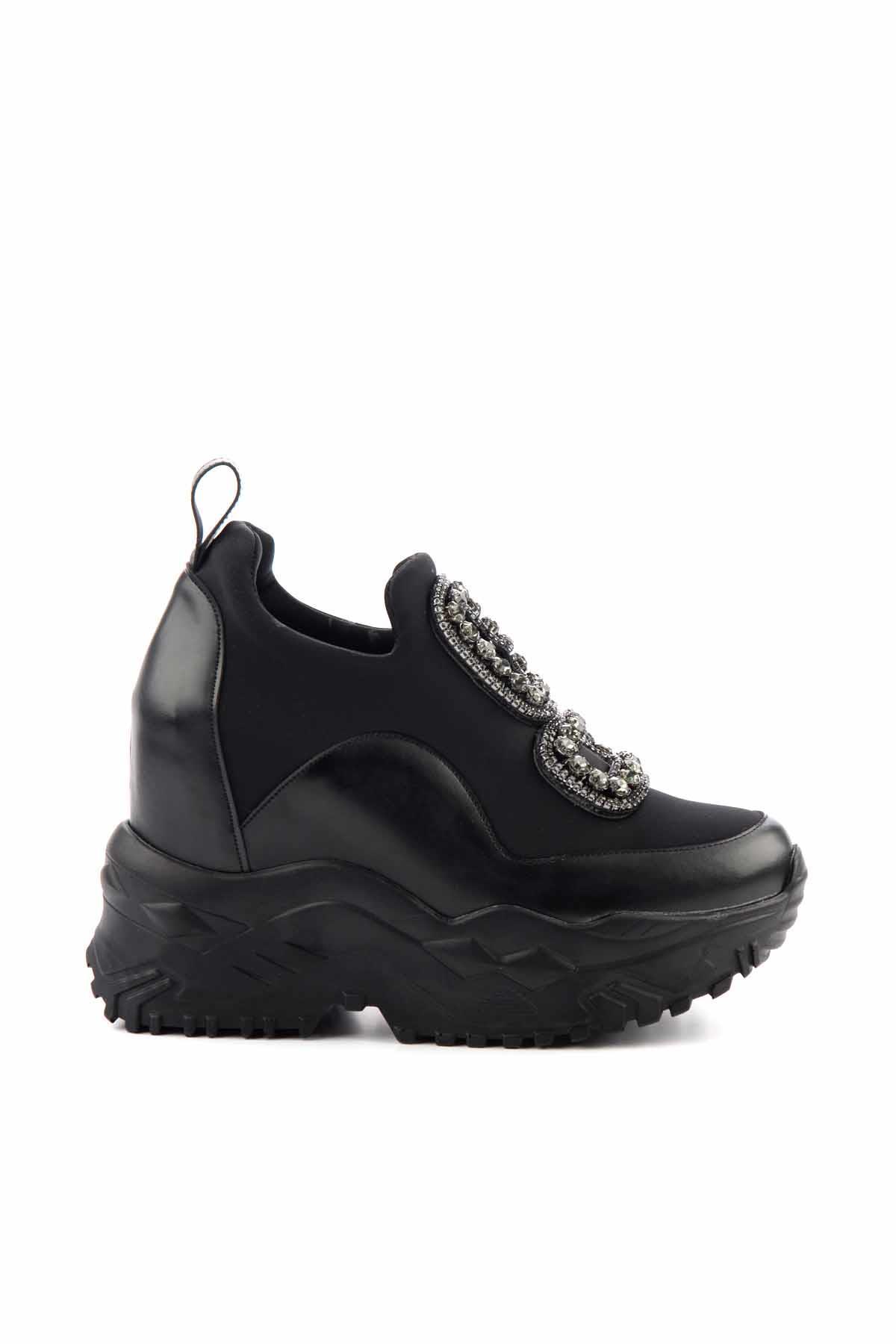 Siyah Siyah Streç  Kadın Sneaker K01313002609