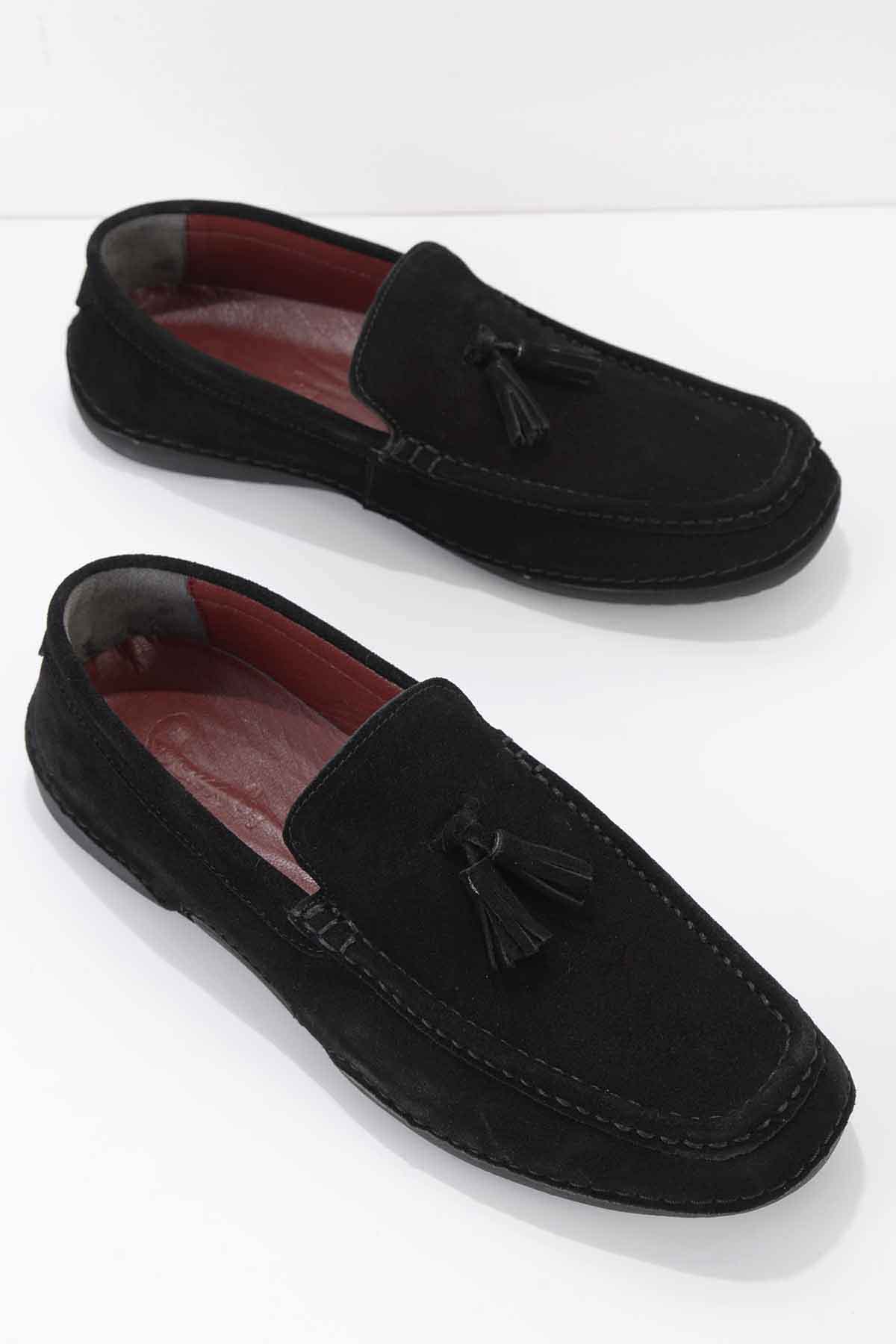 Siyah Süet Hakiki Deri Erkek Loafer Ayakkabı