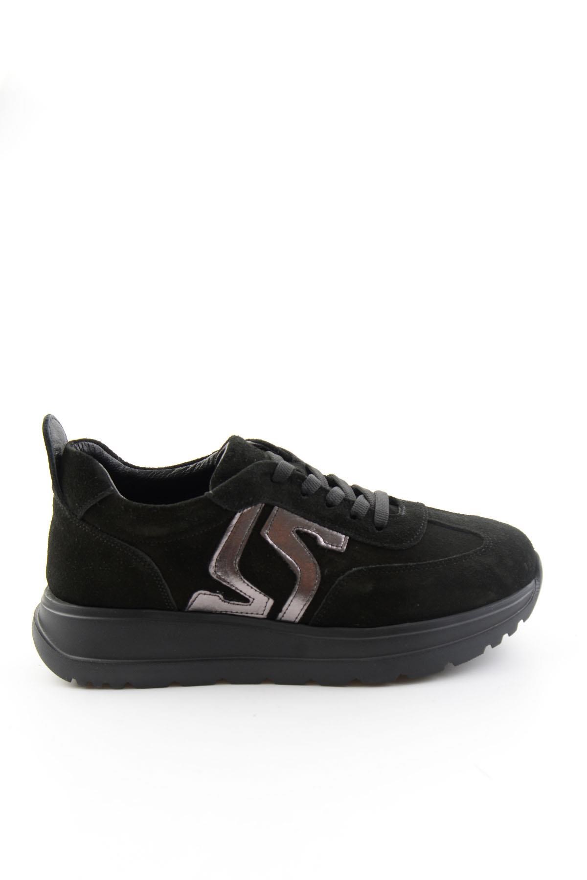 Siyah Süet Hakiki Deri Kadın Sneaker K01753050902