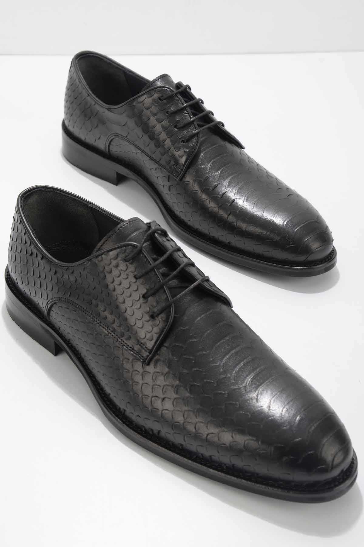 Siyah Yılan Hakiki Deri Erkek Klasik Ayakkabı E01755193607
