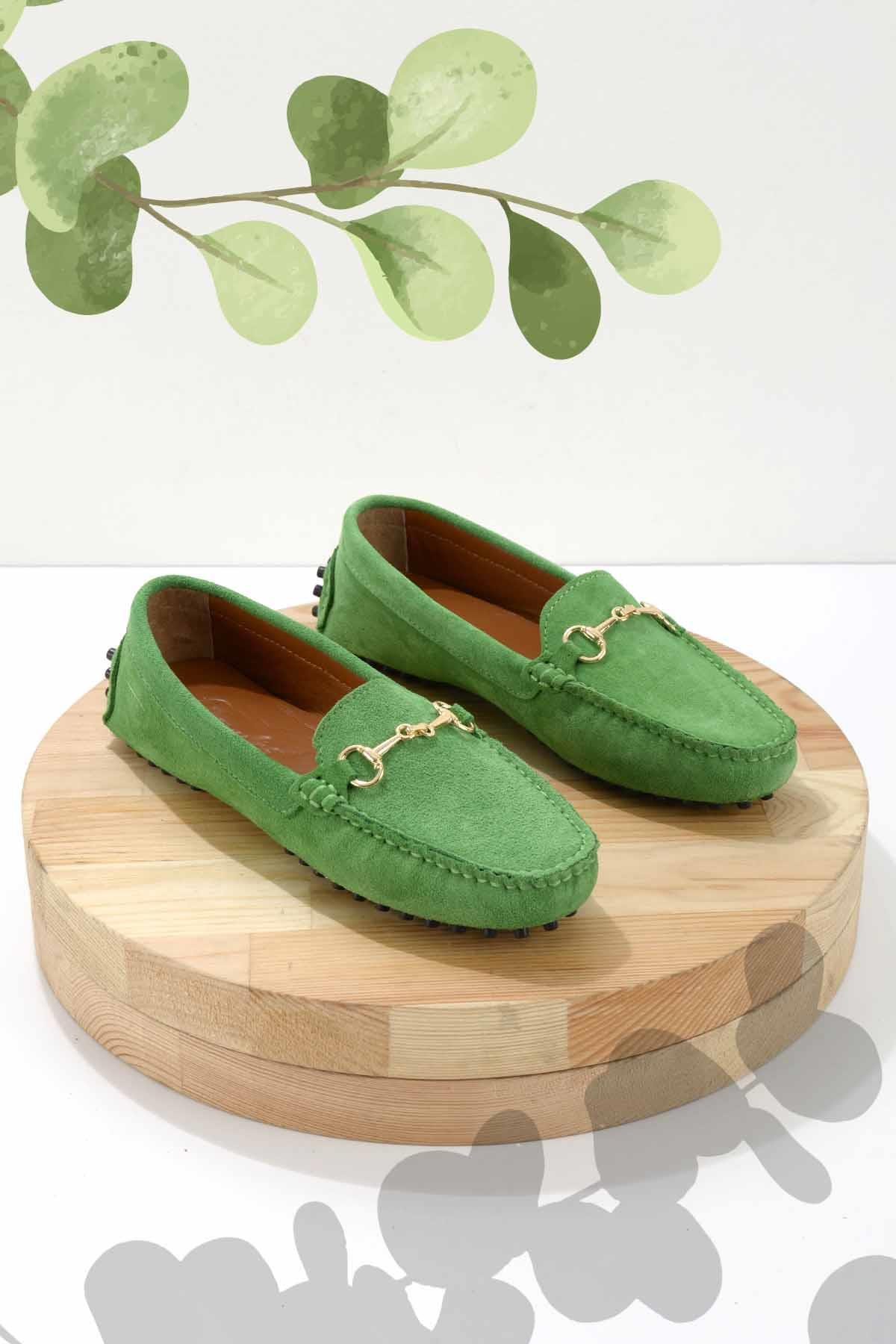 Yeşil Hakiki Deri Kadın Loafer Ayakkabı K01274225002