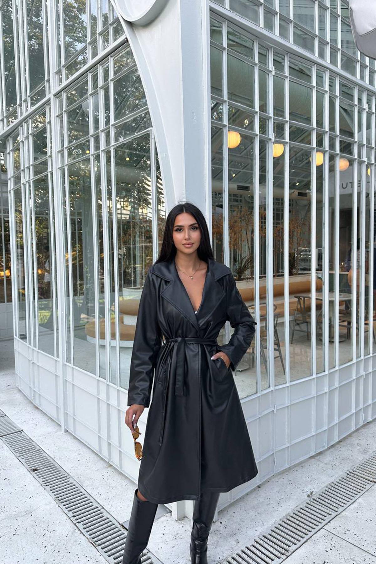 DERİ TRENÇ SİYAHhm1327