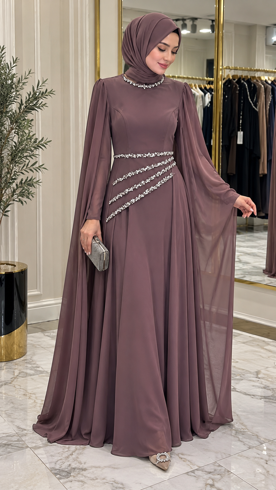 Hakimoda Kadın Lana Adriana Kahve AbiyeLP8045