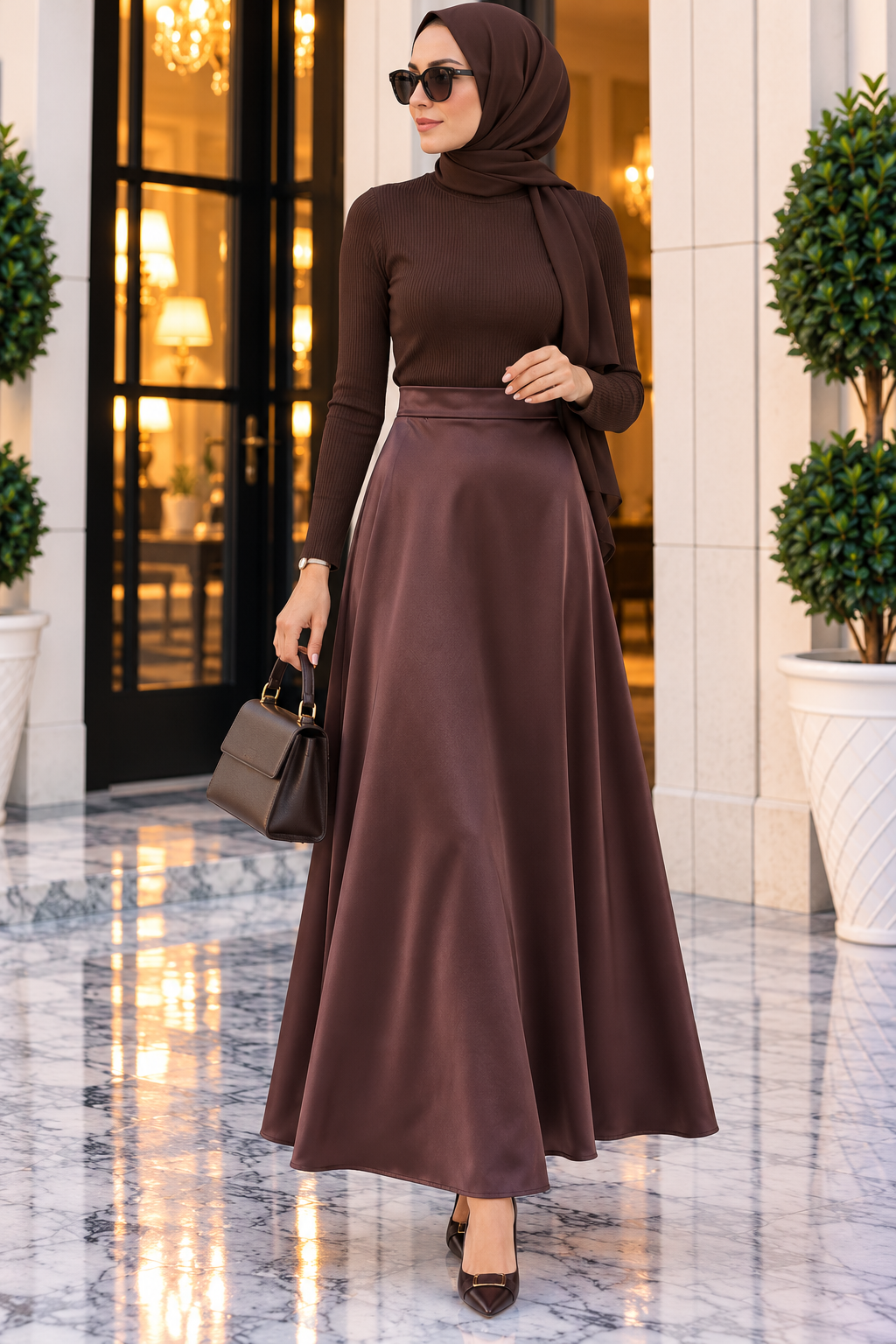 Hakimoda Kadın Saten Kahve EtekMN447