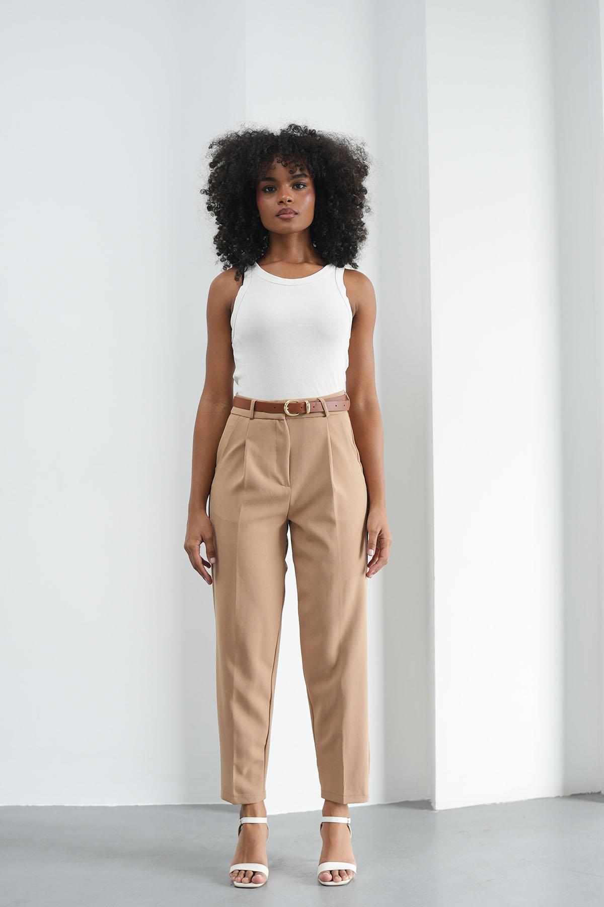 Kemerli Klasik Camel PantolonHM1330