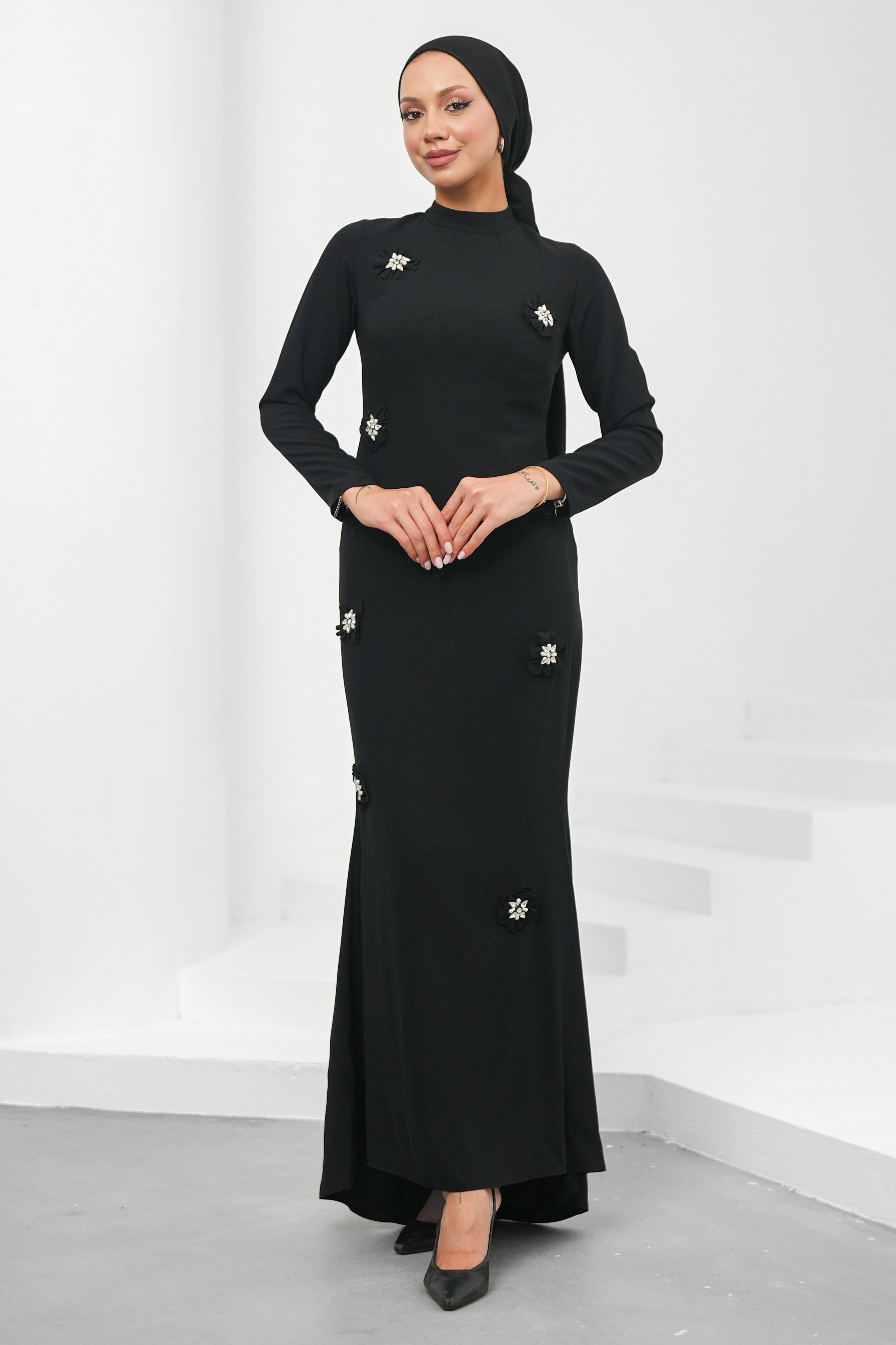 Nevbahar Adriana Krep Siyah Tesettür AbiyeLP6316