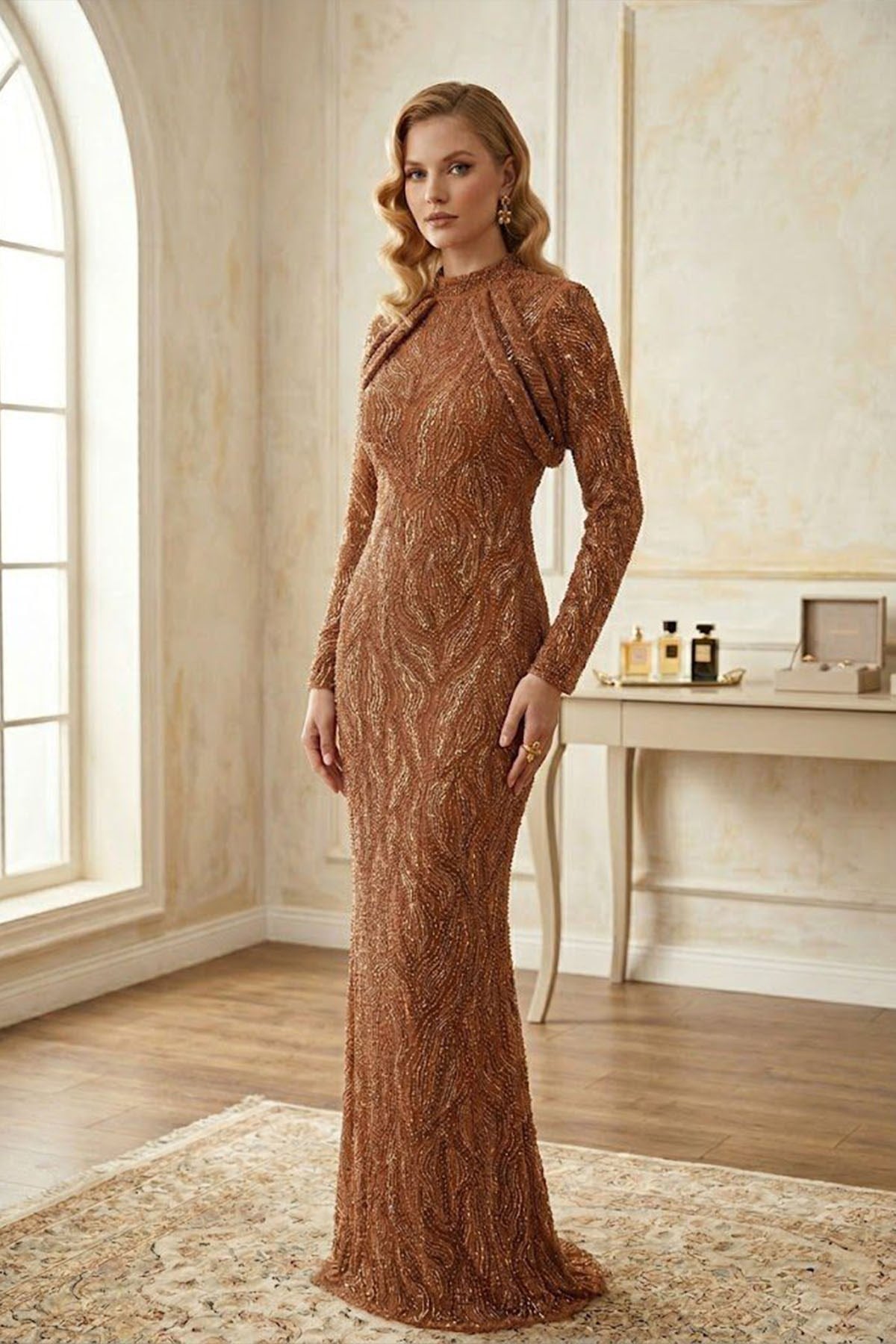 Omuz Detaylı Payetli AbiyeLP6159