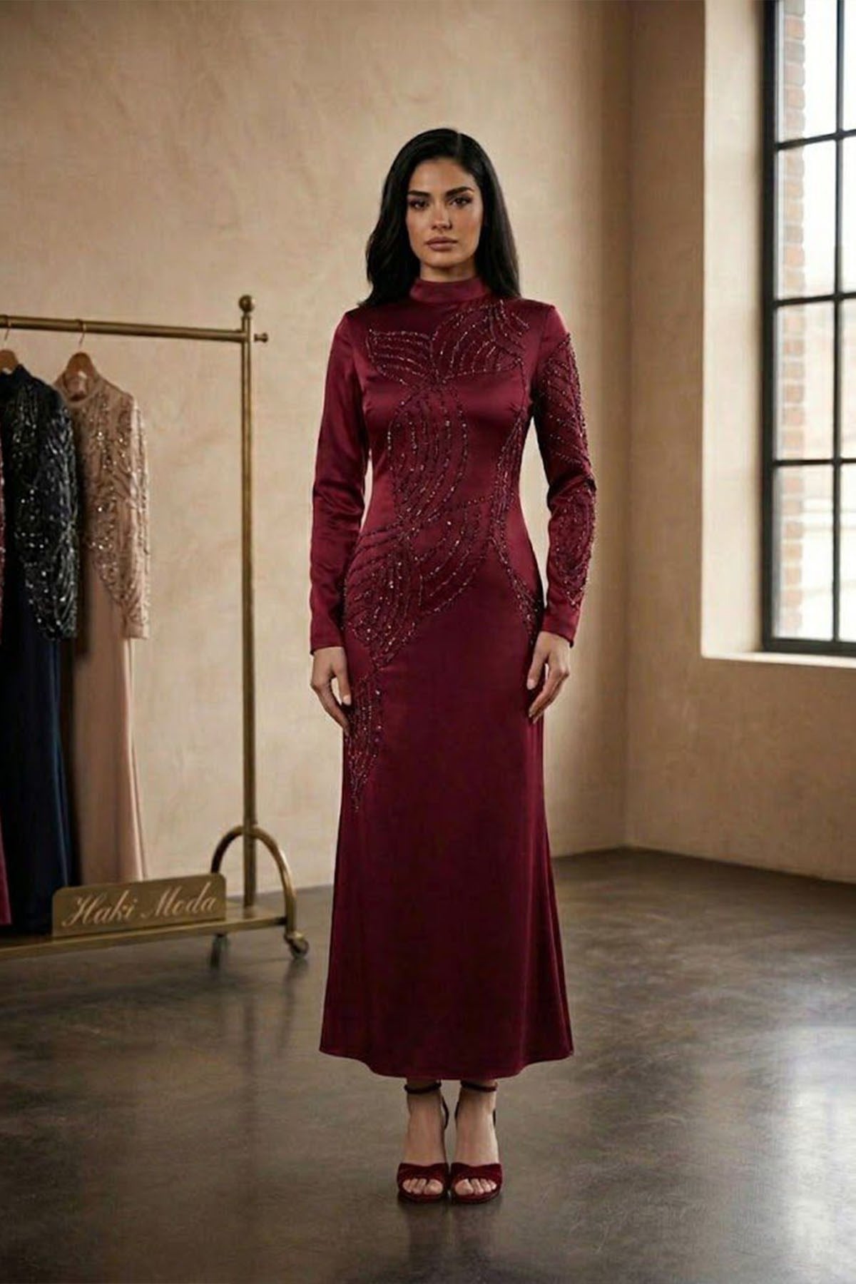 Taşlı Saten AbiyeLP6188