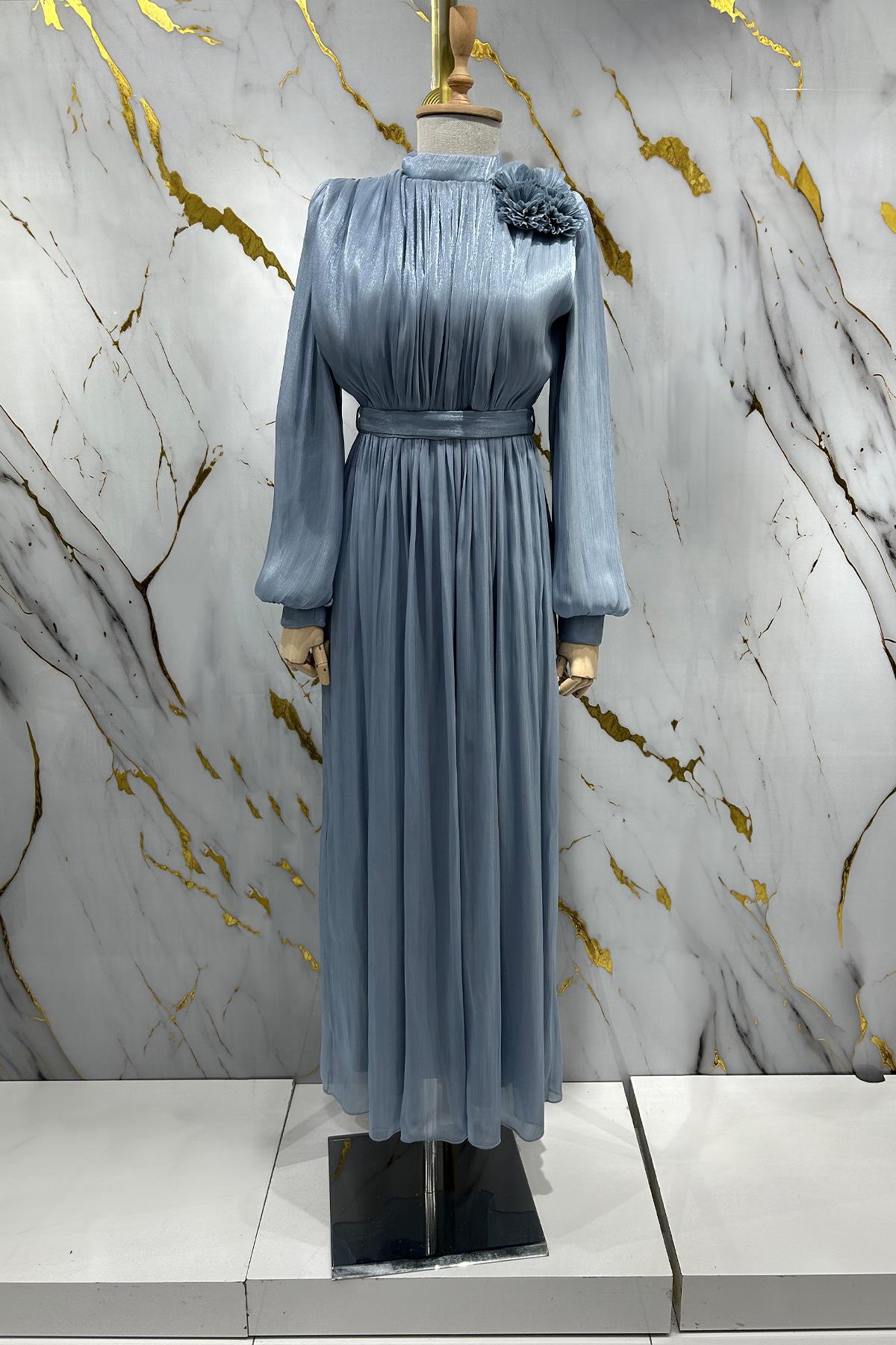 Tesettür Aron Işıltı Abiye MaviLP6206