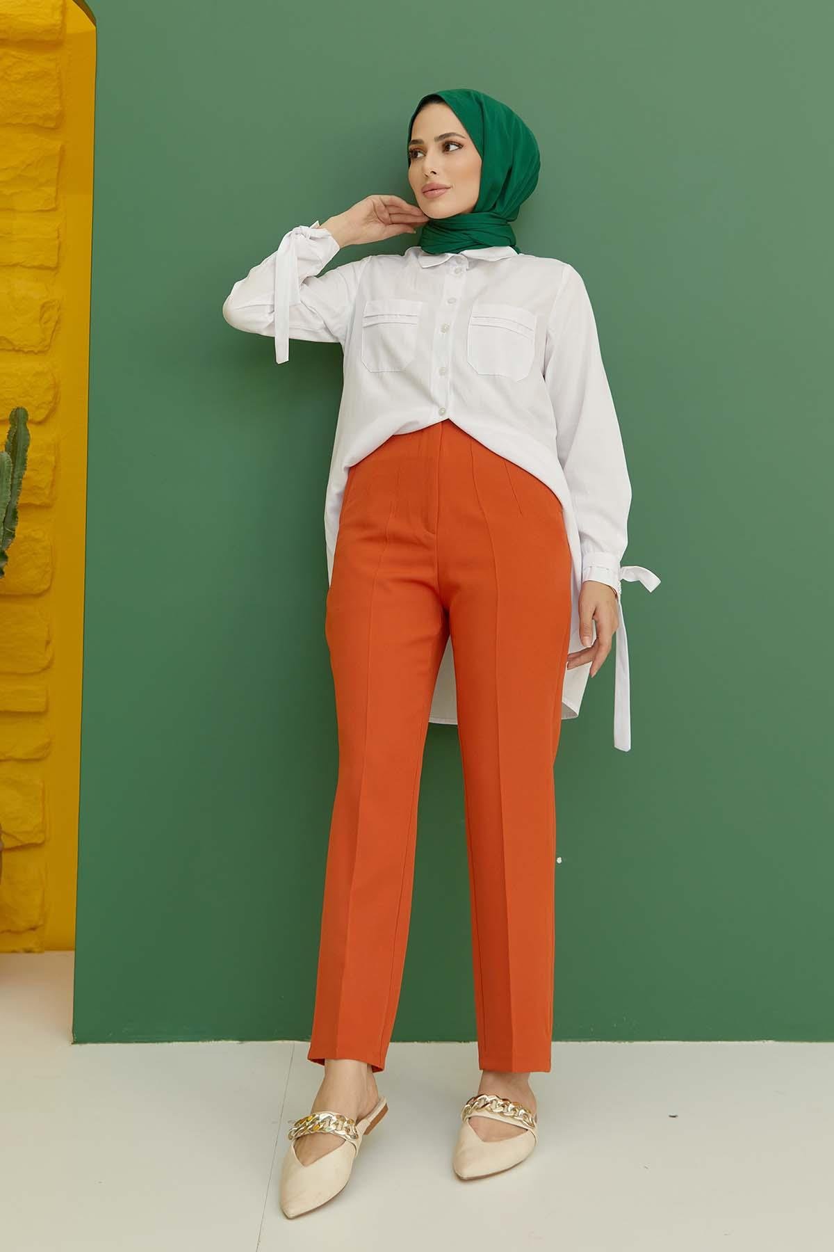 Tesettür Fleto Cepli Pantolon OranjHM1844