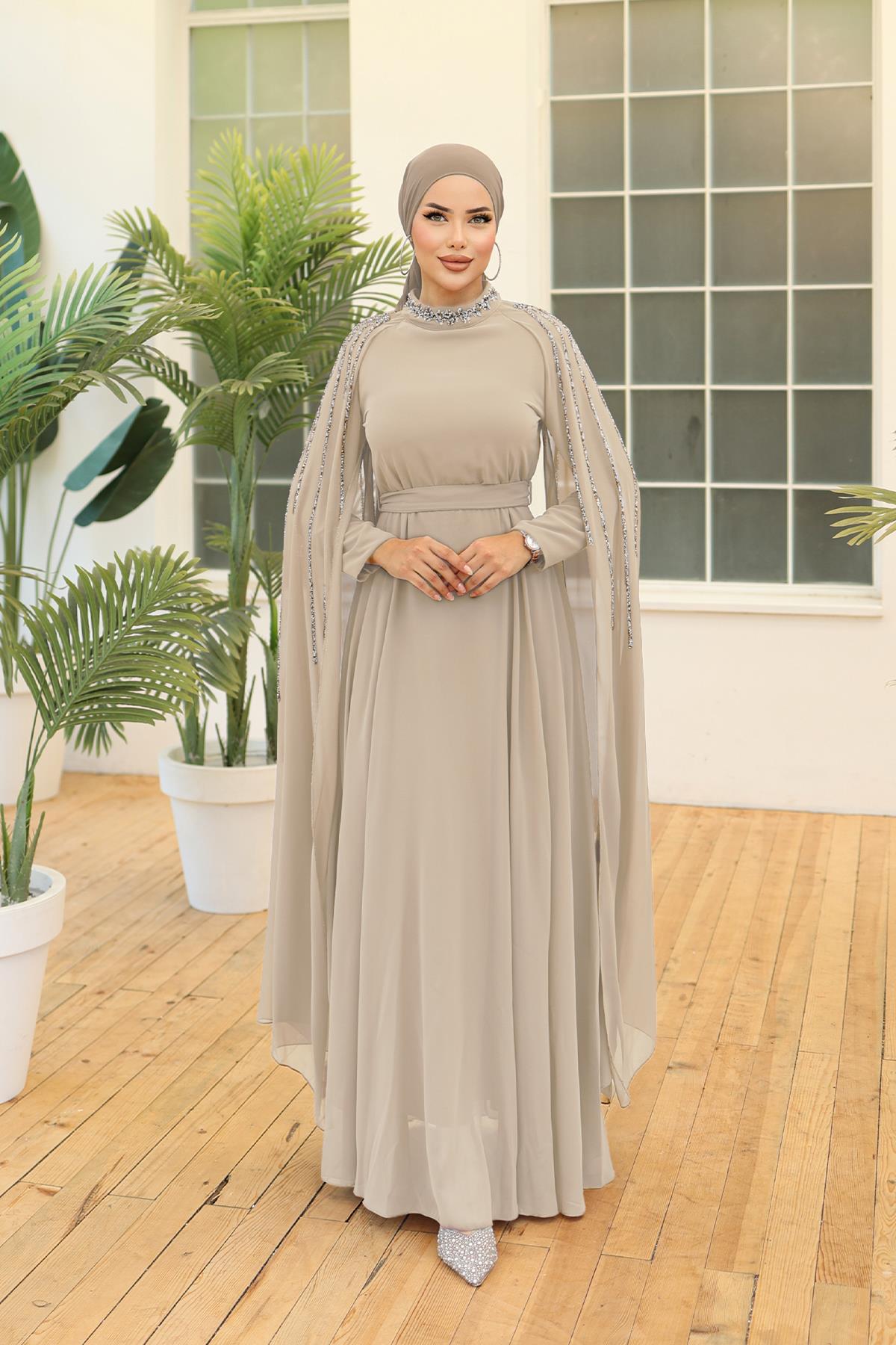 Tesettür Laren Şifon Abiye BejLP6088