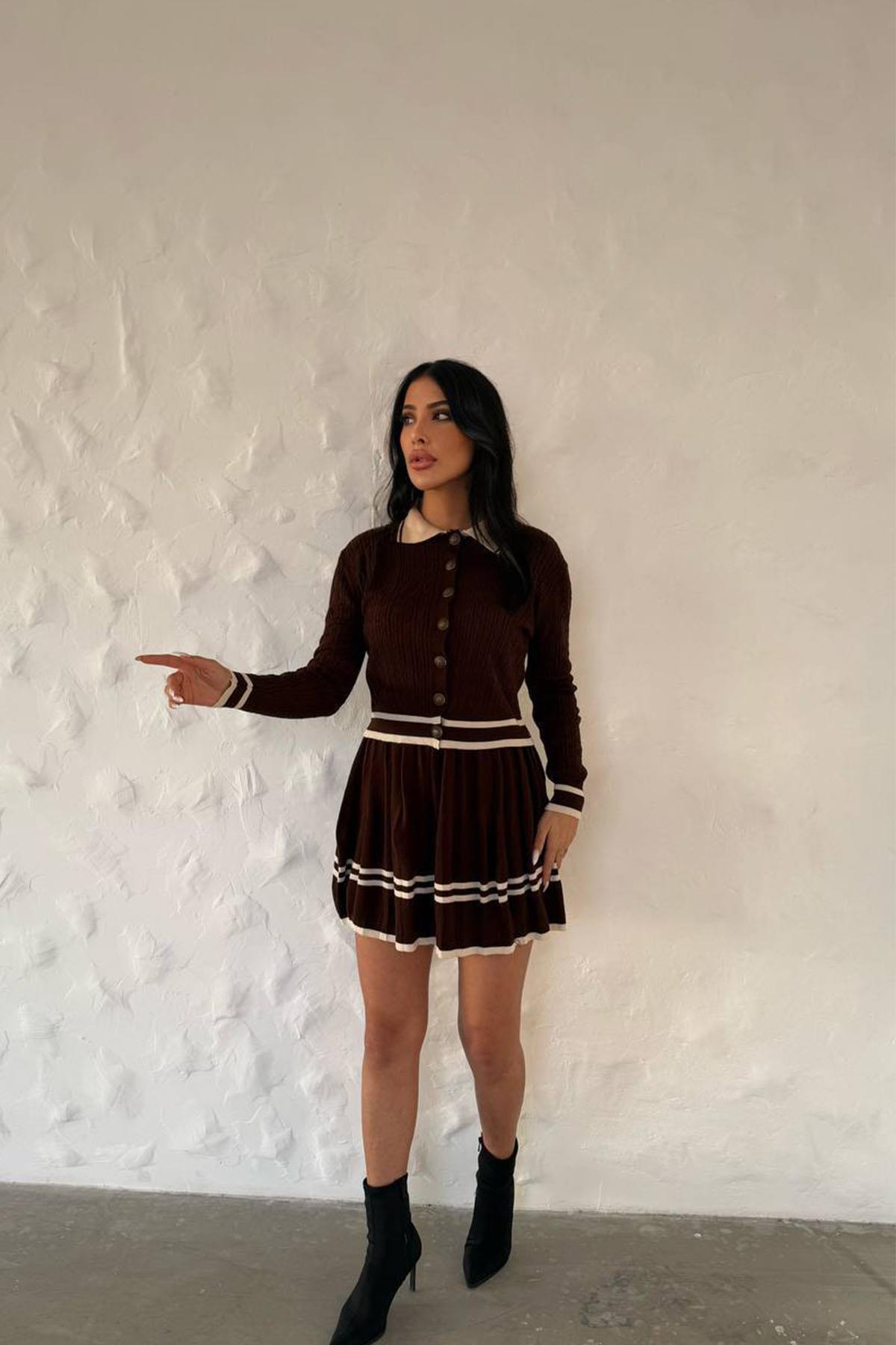 TRİKO DÜĞMELİ ETEKLİ TAKIM ACI KAHVEHM1316