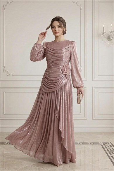 Tesettür ADELİN Işıltı Şifon Abiye PudraLP6385