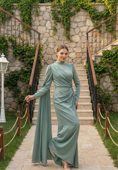 Tesettür BELLİNA Saten Abiye MintLP6377