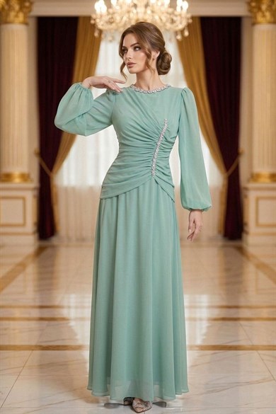 Tesettür VELORA Şifon Abiye ÇağlaLP6386