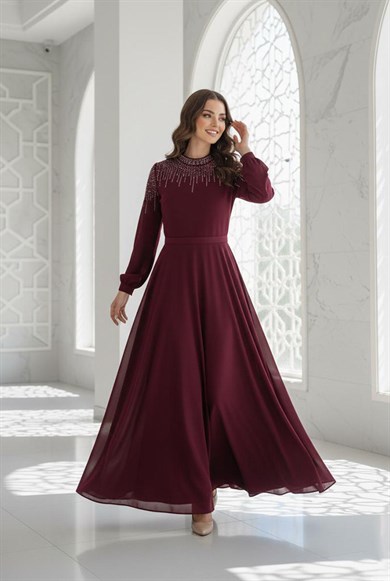 Zişan Şifon Abiye BordoLP6357