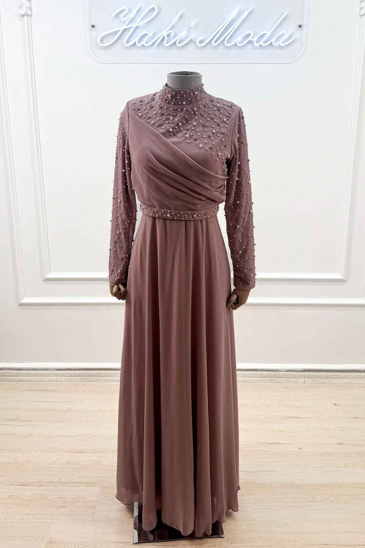 Ahenk Gül Şifon Tesettür AbiyeLP6328