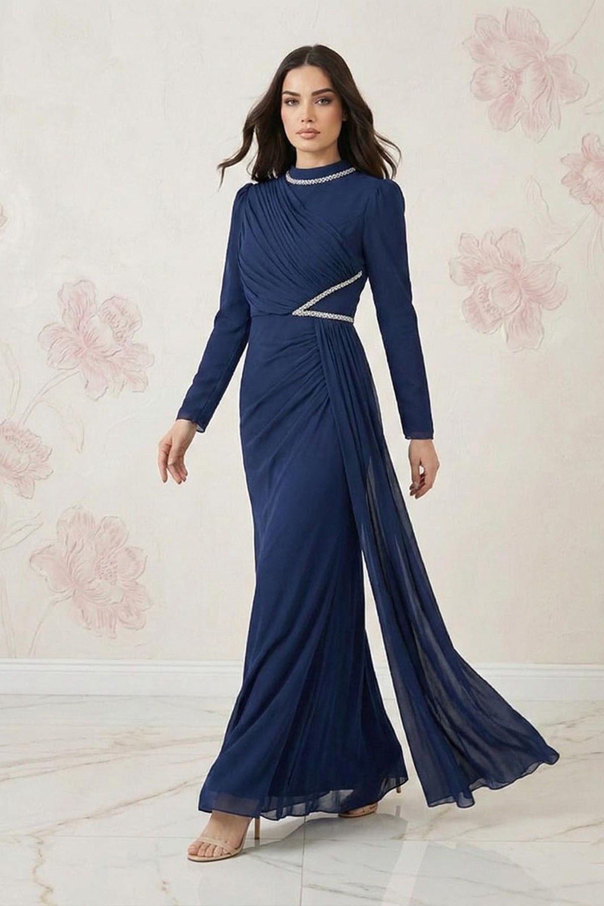 ARİSA Işıltı Şifon Abiye LacivertLP6373