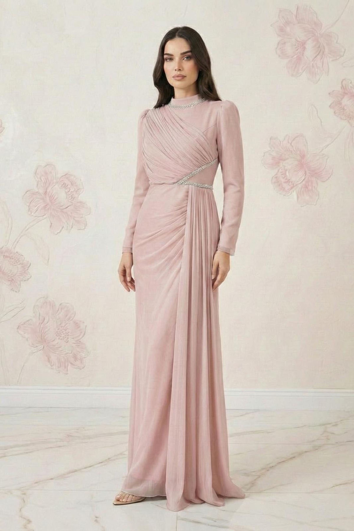 ARİSA Işıltı Şifon Abiye PudraLP6373