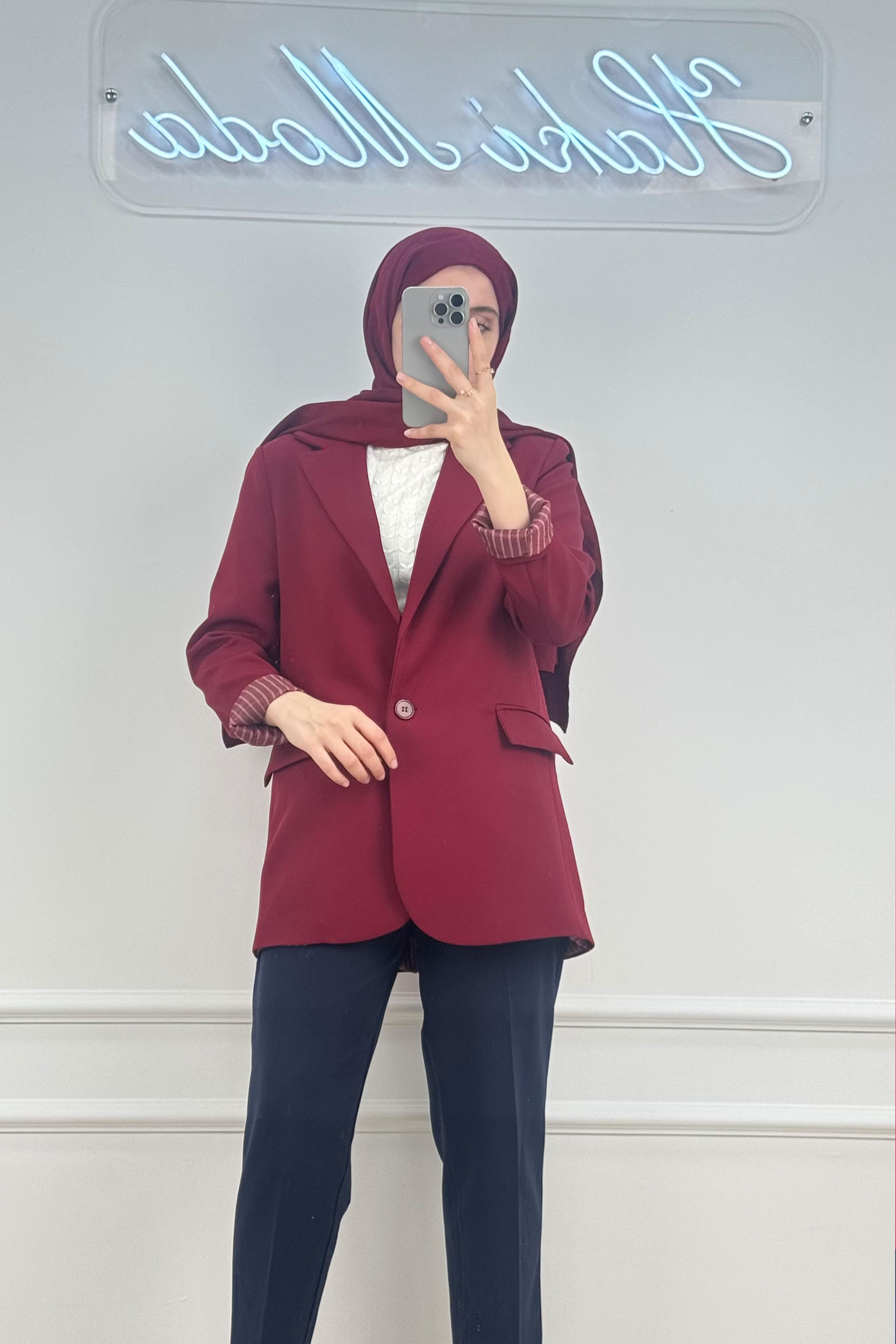 Astarı Çizgili Bordo CeketHM1323