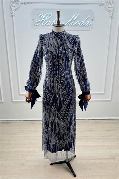 Ayla Taşlı Lacivert Tesettür AbiyeLP6143